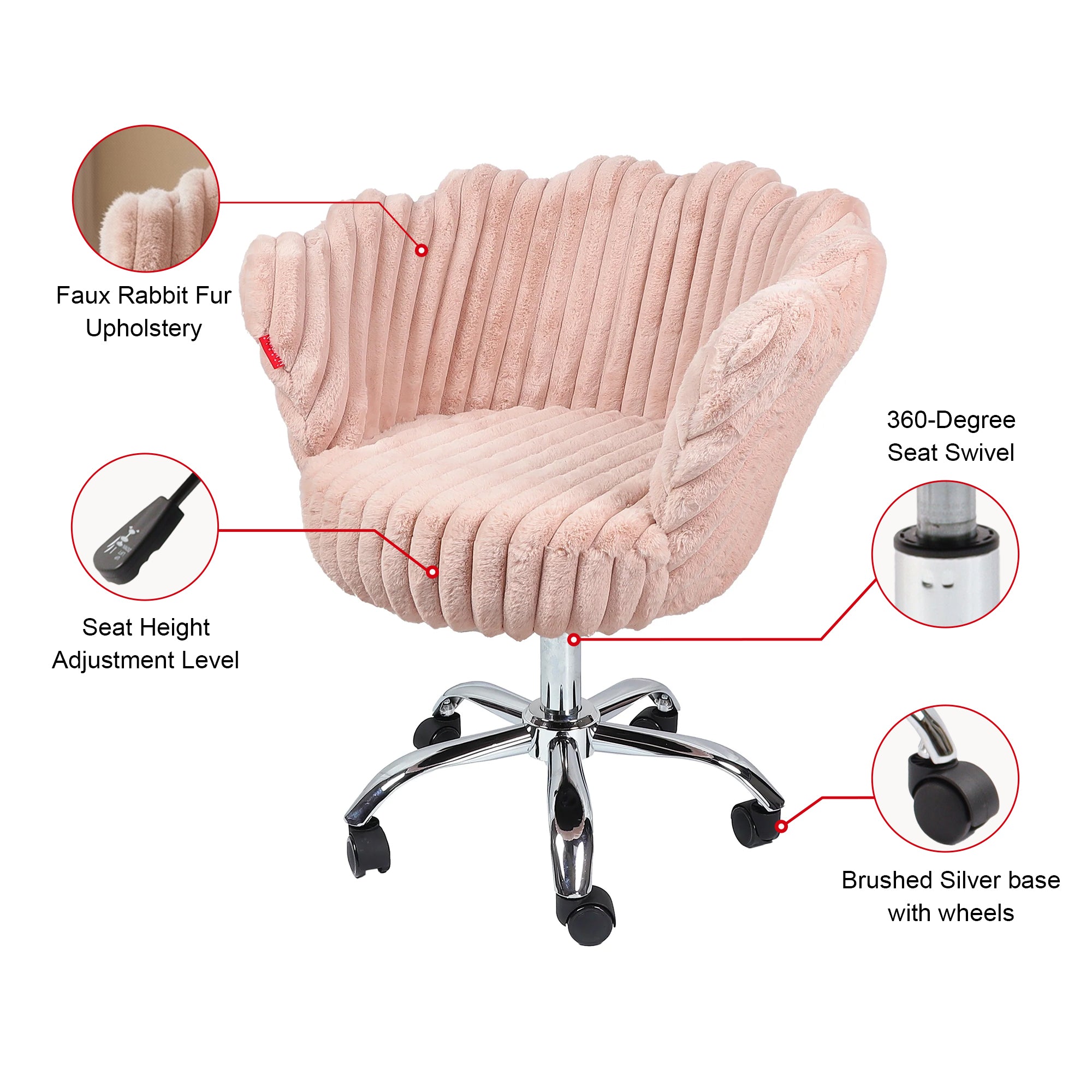 Anna Swivel Rabbit Fur Vanity Chair