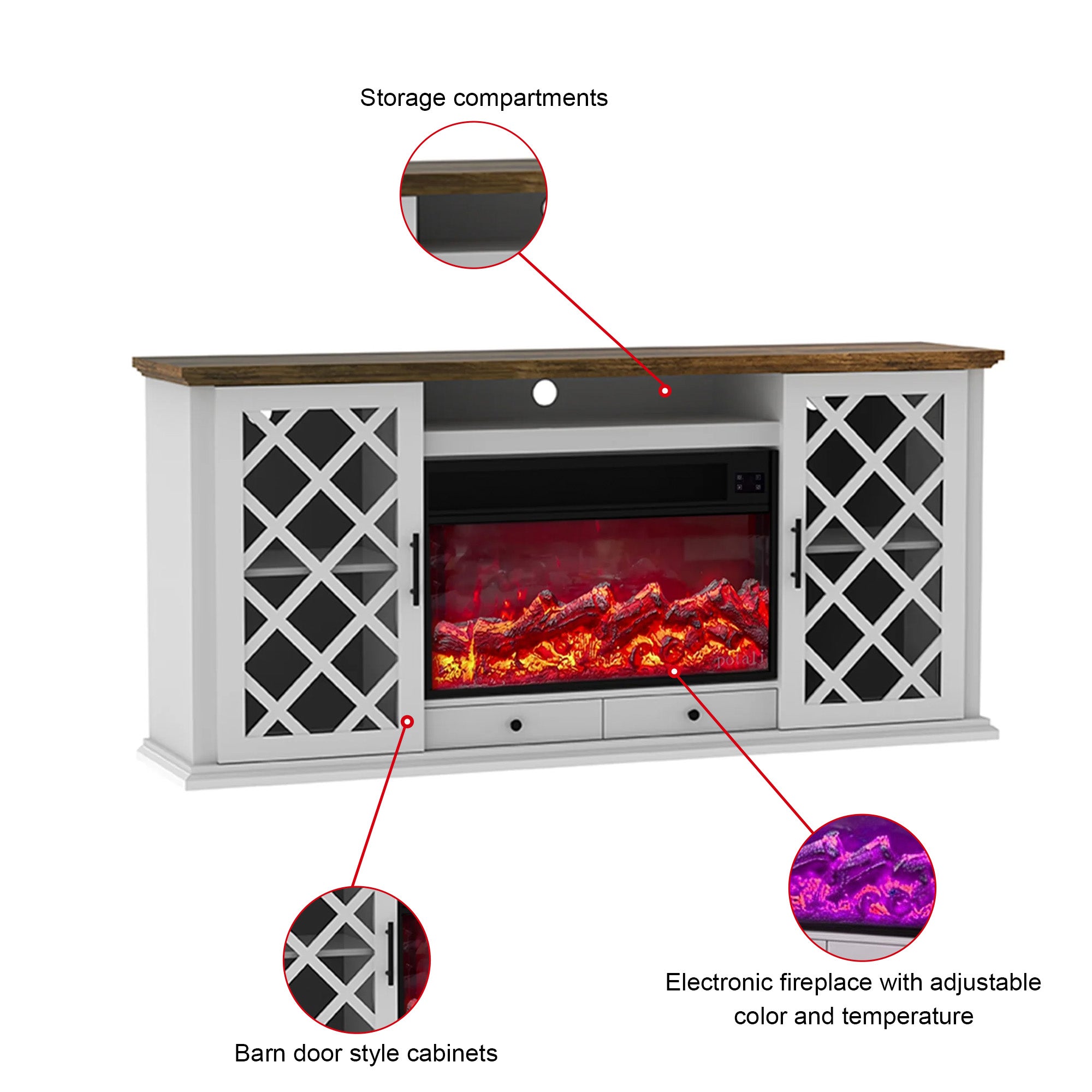 Fully Assembled 72" TV stand with an electronic fireplace (HZ04)