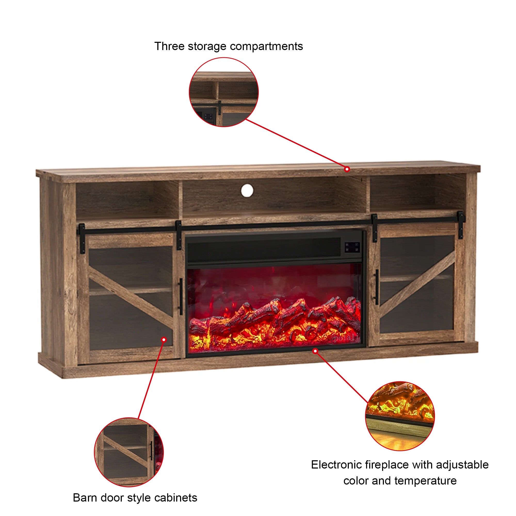 Fully Assembled 72" TV stand with an electronic fireplace (HZ01)