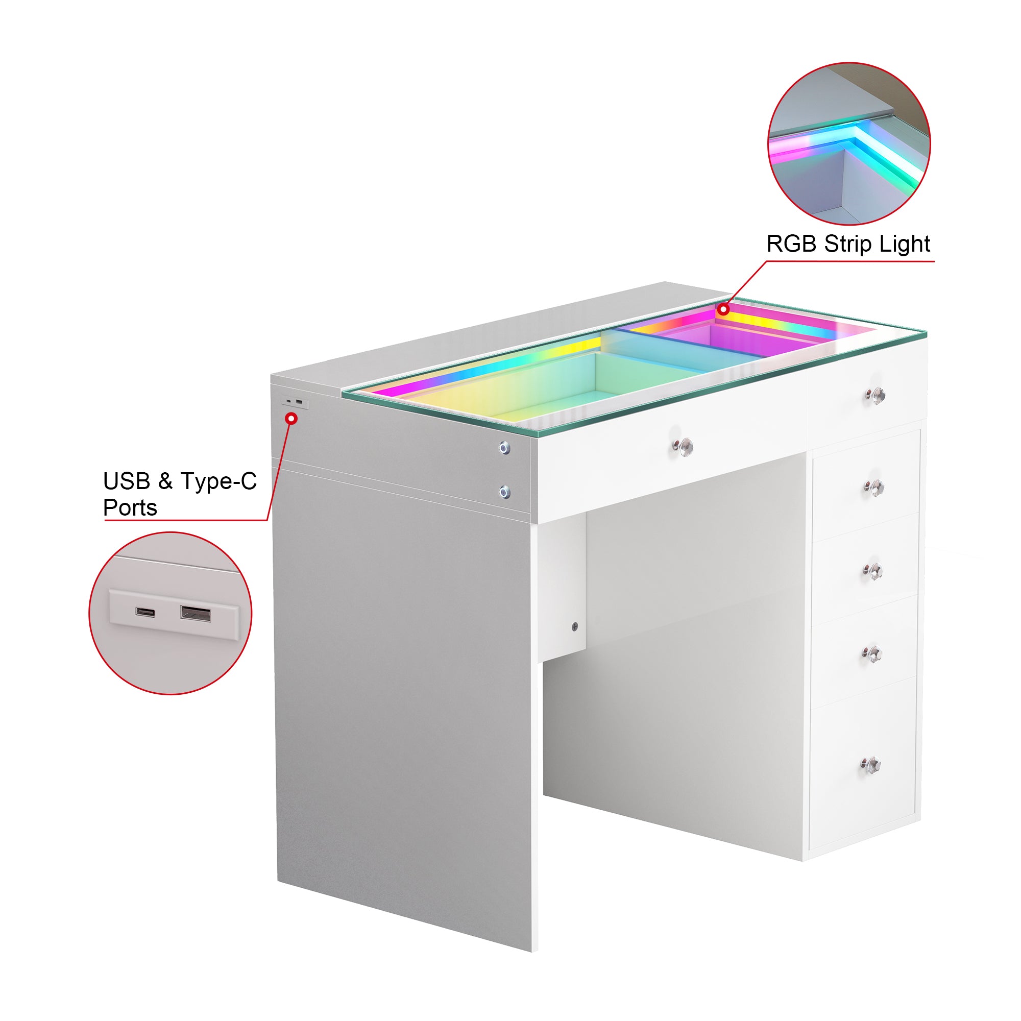 VANITII Mini Diana Vanity Desk- 6 Storage Drawers