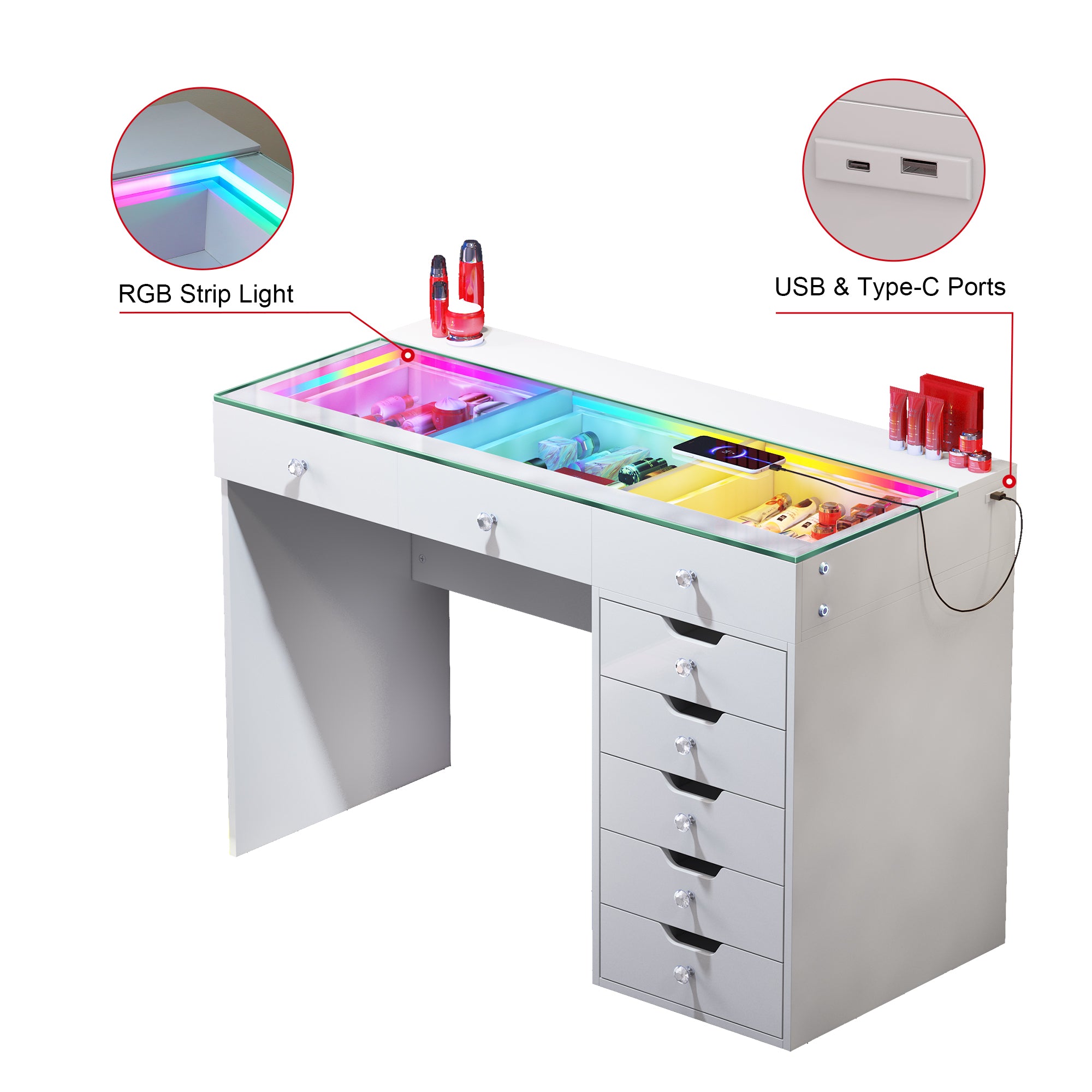 VANITII Diana Vanity Desk Pro- 8 Storage Drawers