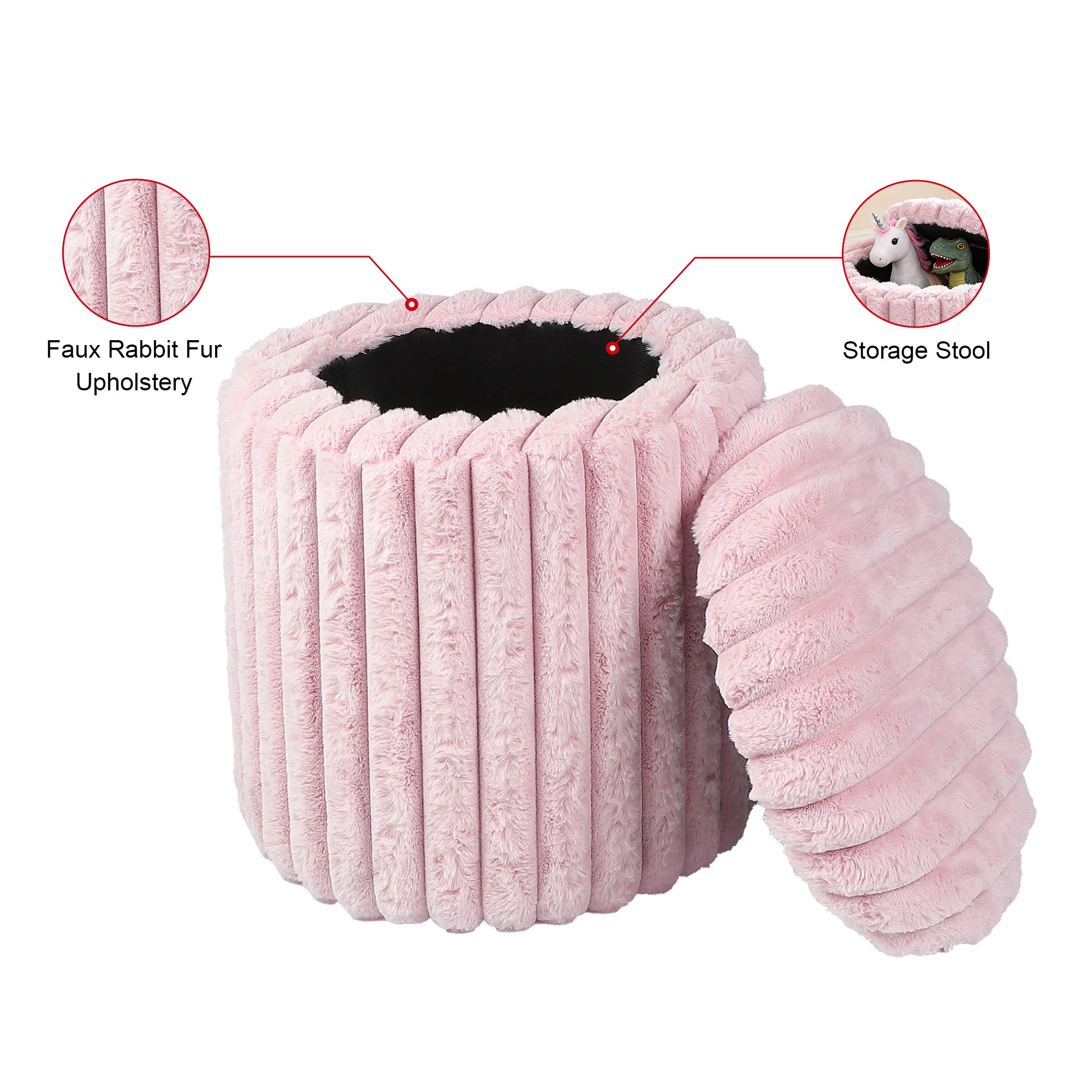 Faux Rabbit Fur Upholstery & Storage Stool