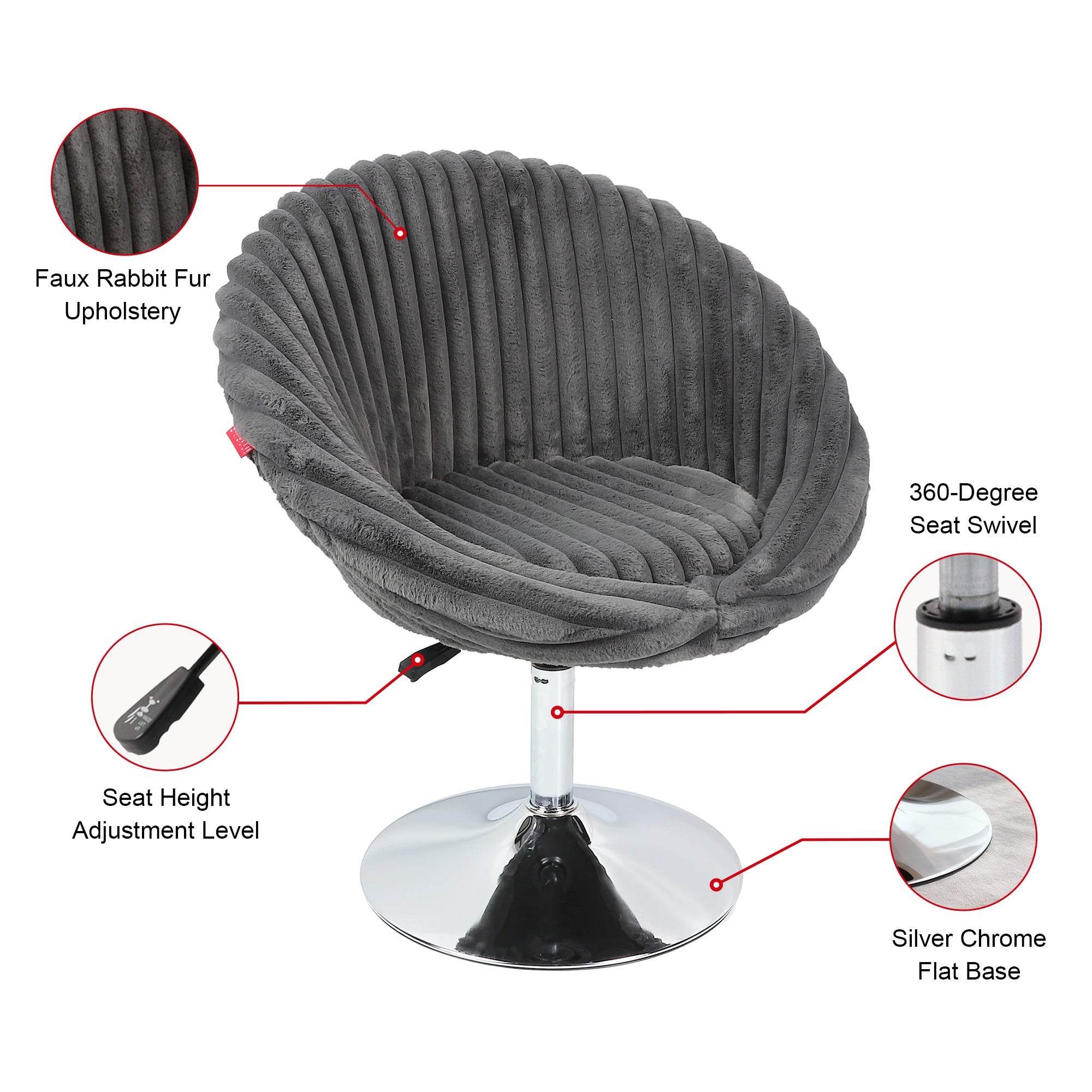 Bella Swivel Rabbit Fur Vanity Chair