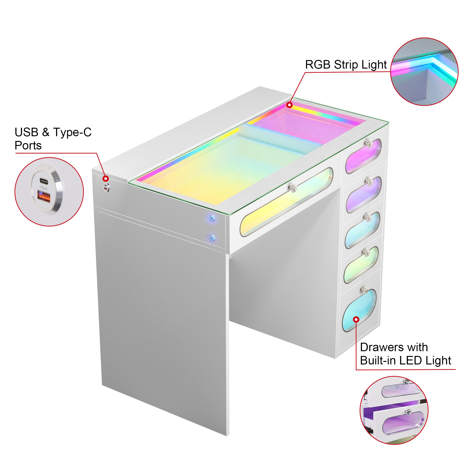 New Release ! VANITII 6 Glass Fronted Drawers Vanity Desk