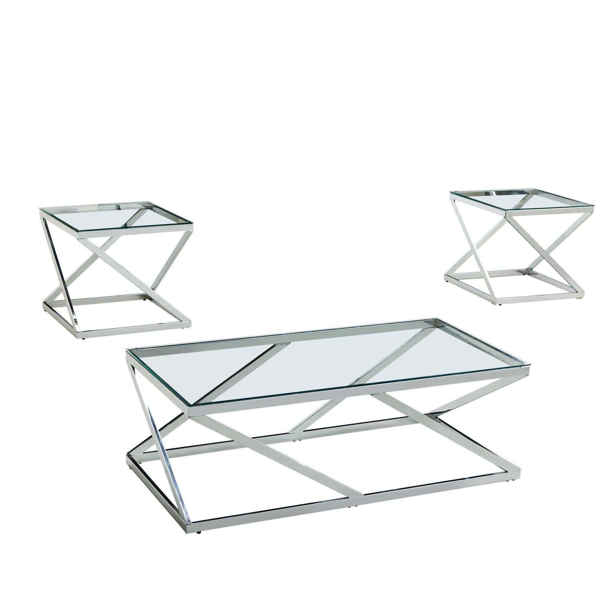 3-Piece Coffee Table Set In Chrome Finish