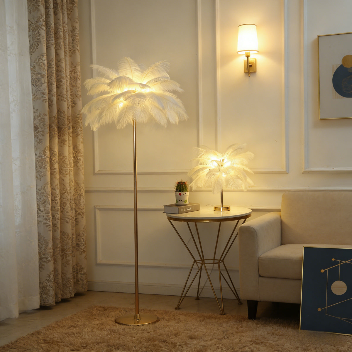 Nordic Ostrich Feather Floor Lamp, 3-Color LED, 110-265V, Romantic Luxury Light