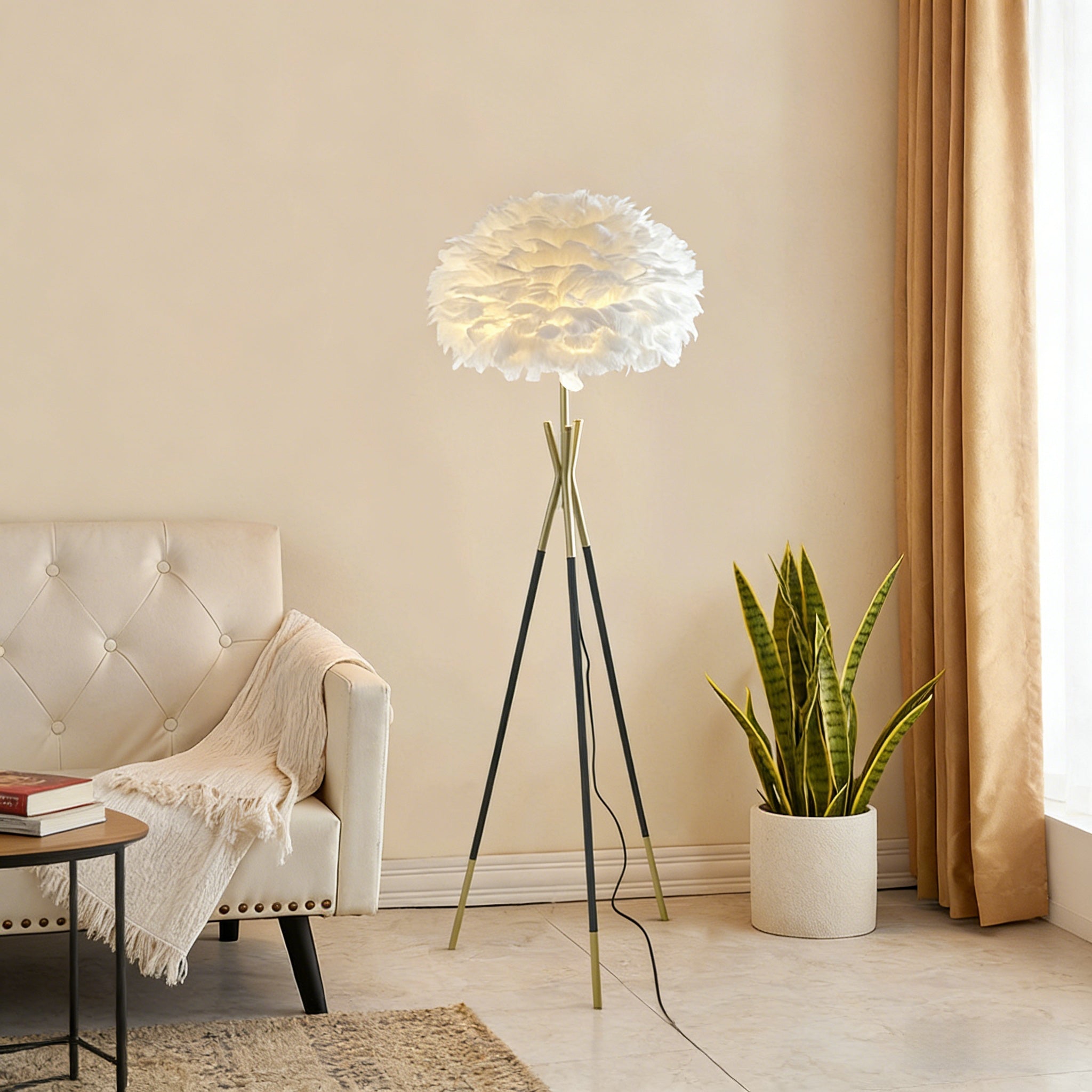 Nordic Feather Floor Lamp, LED 3-Color Dimmable Remote Ambient Light