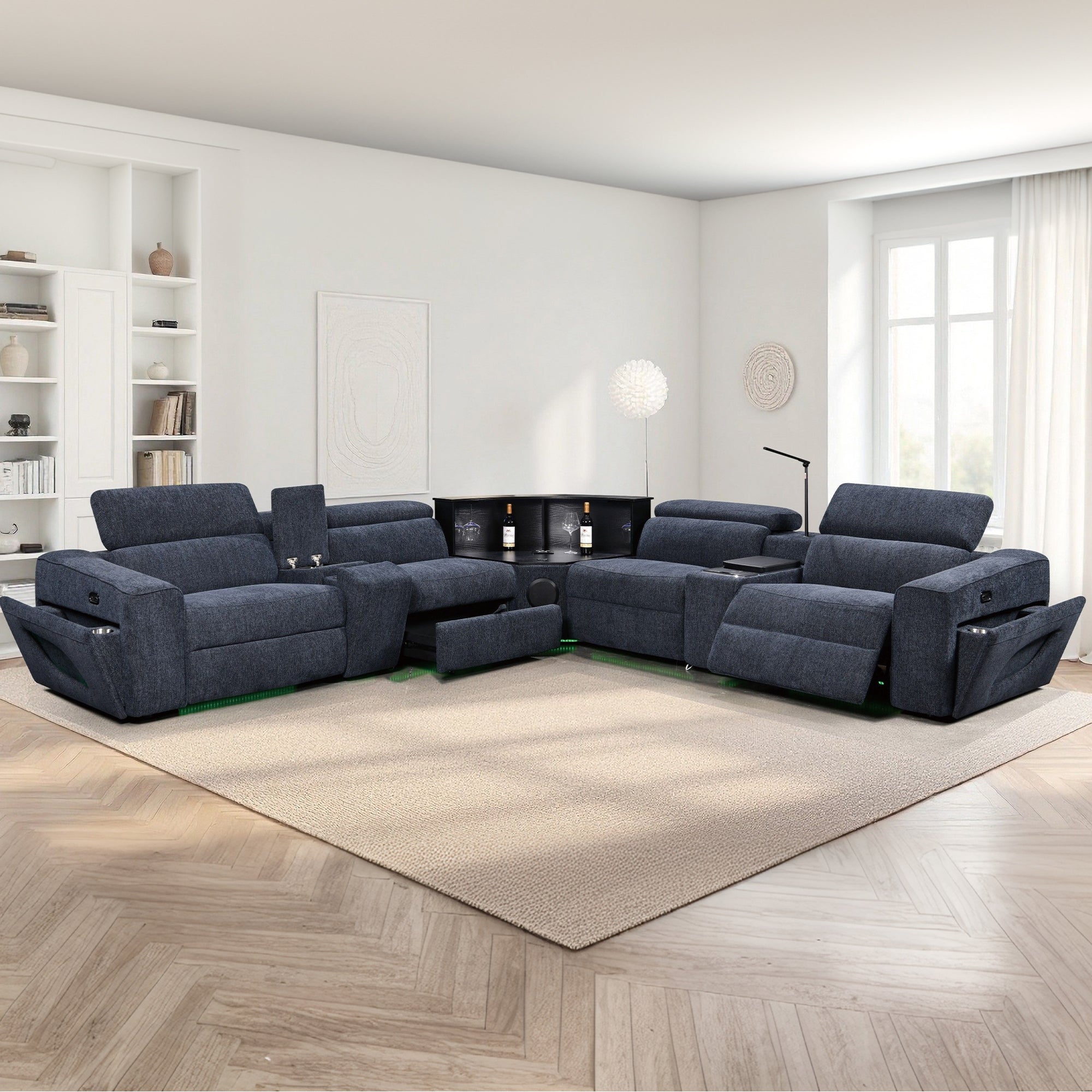 Power Recliner Fabric Sectional MC3028 Blue