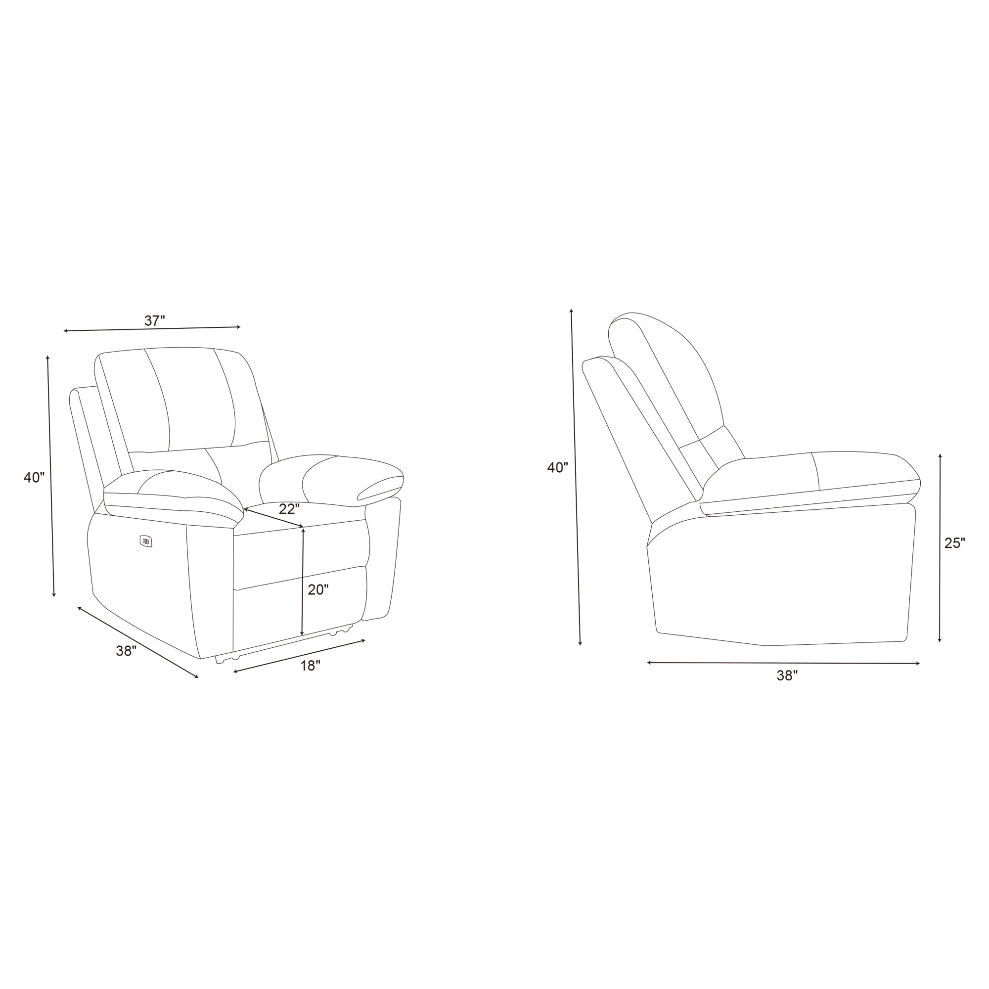 Power Recliner Chair MR2775A Brown