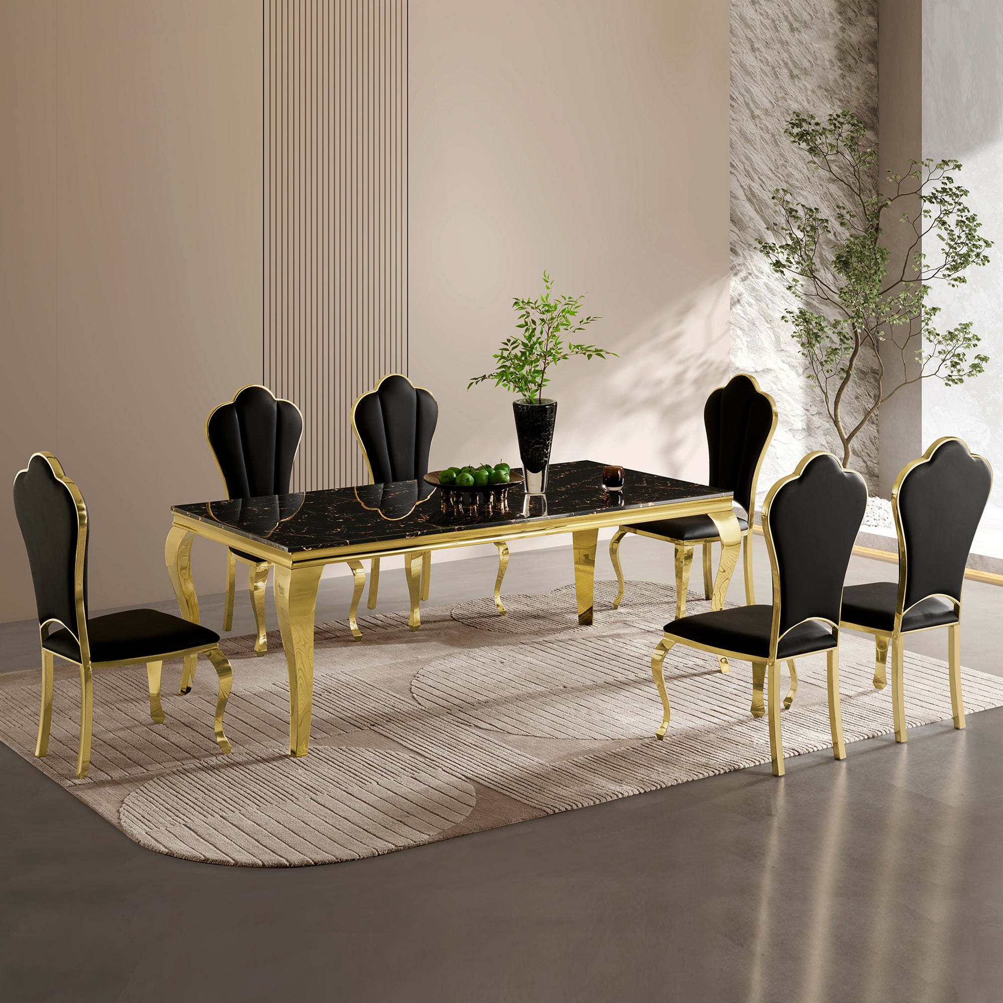 Gold Stainless Steel Marble Dining Table