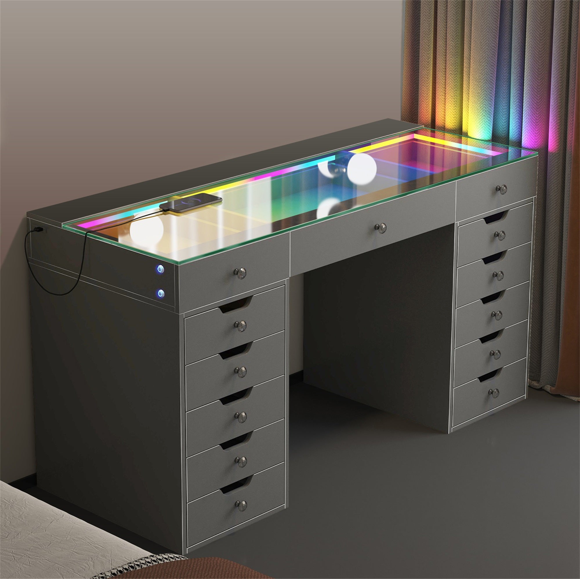 VANITII Eva-RGB Vanity Desk Pro - 13 Storage Drawers