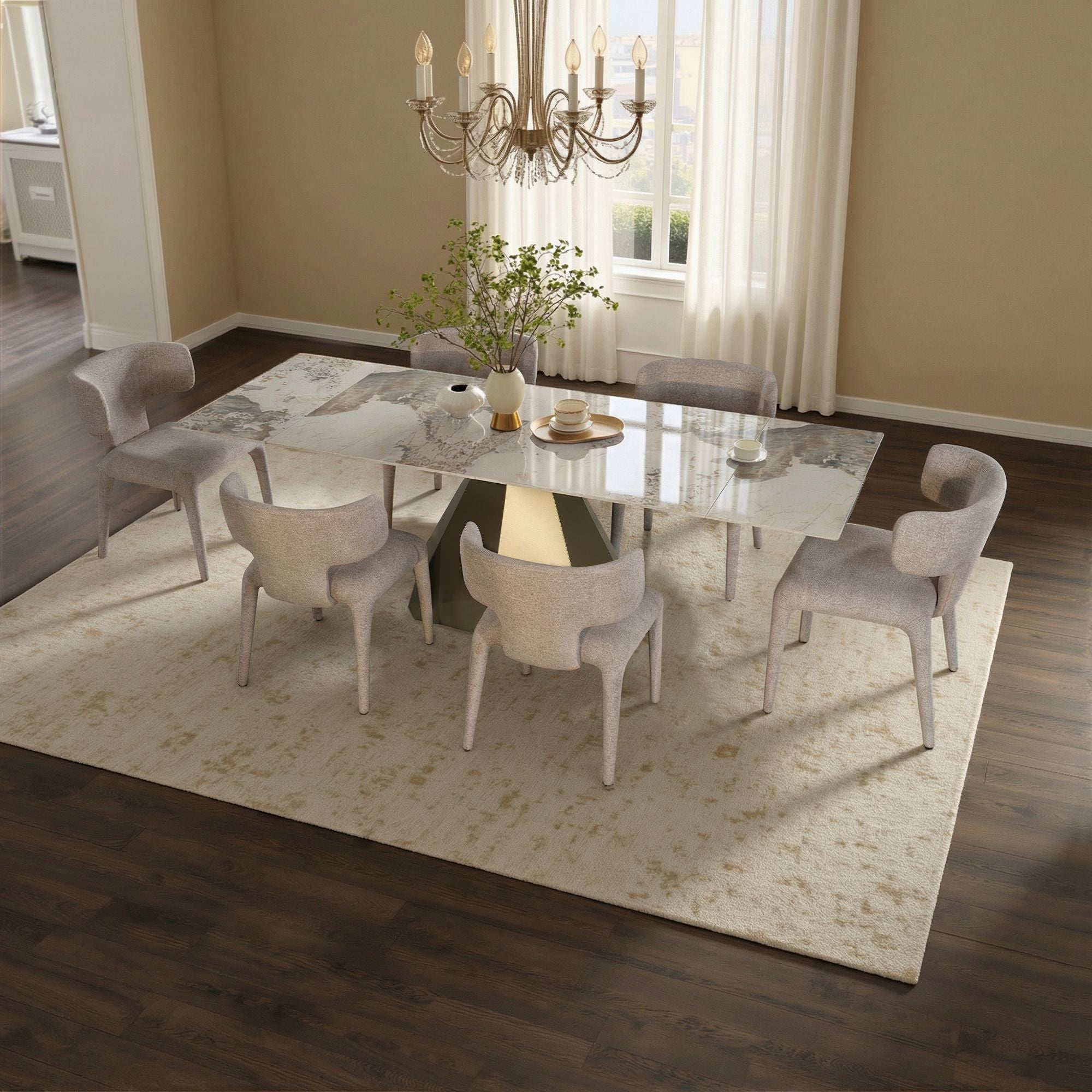 63″-95″ Extendable Sintered Stone Dining Table with Pedestal Base