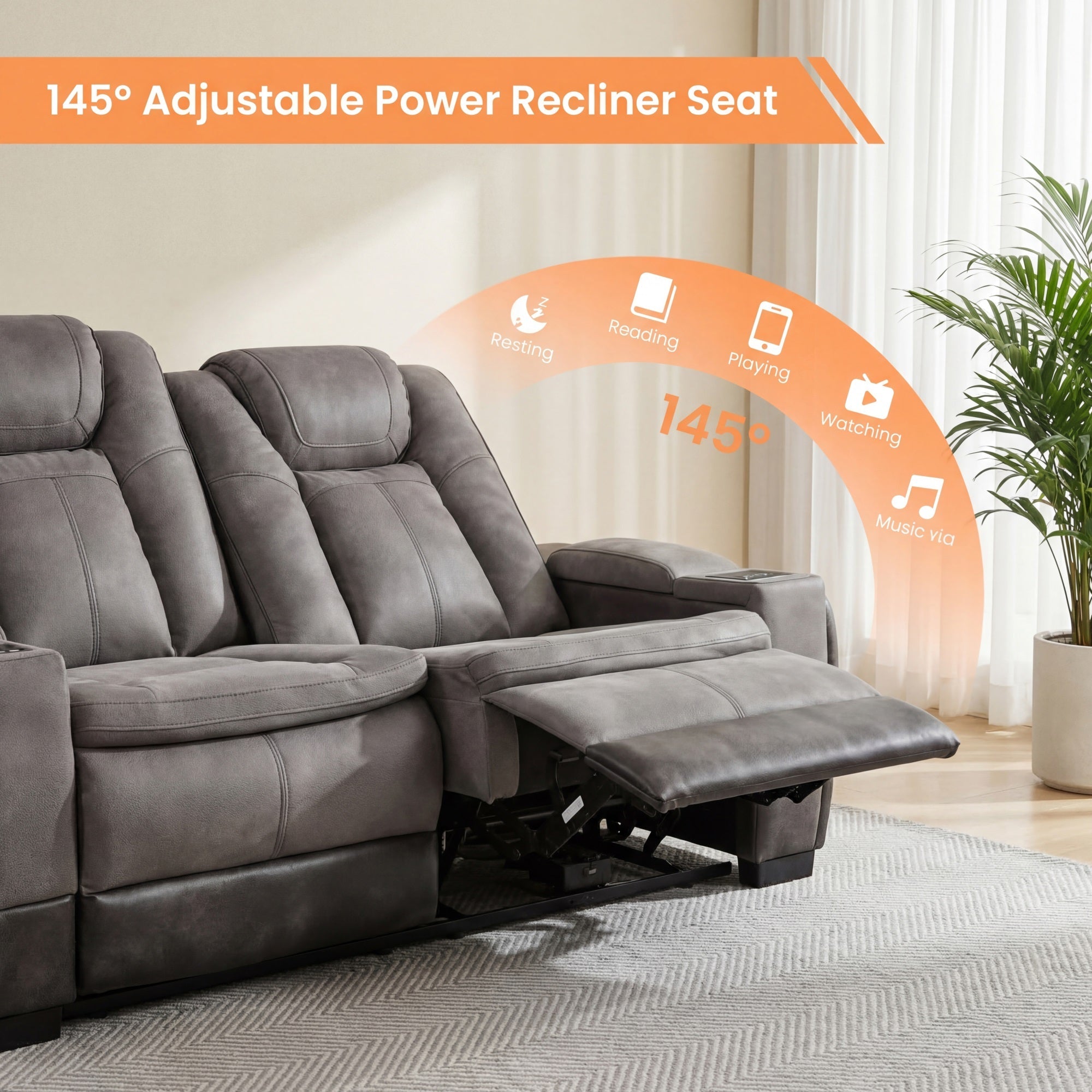 Charlie Modern Gray Power Recliner Sofa for Living Room or Home Theater