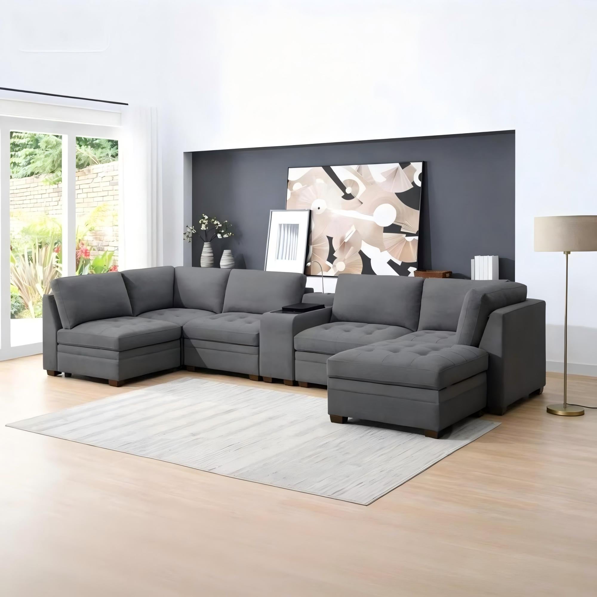 Tisdale Modular Sectional 7-piece Charcoal with Storage Ottoman