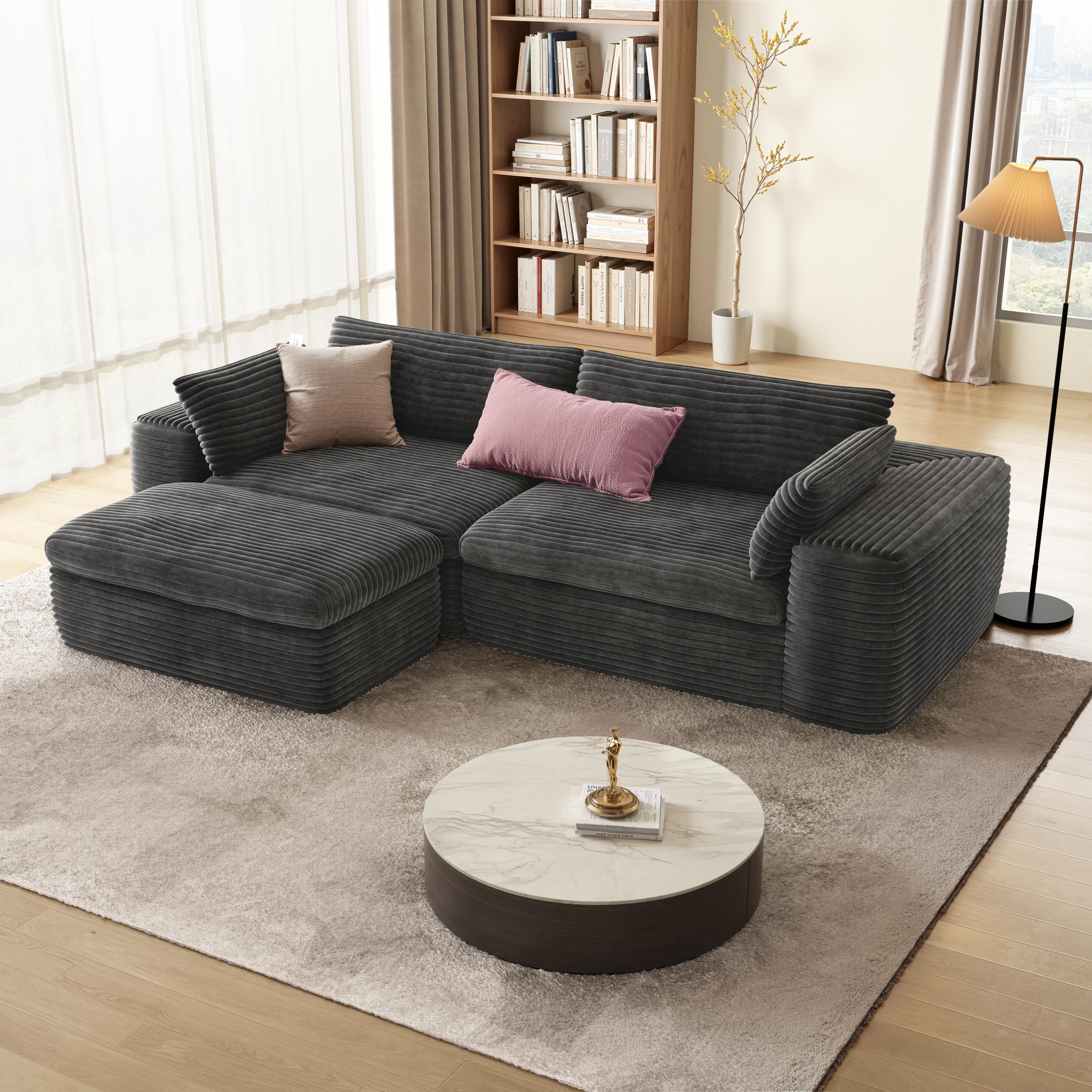 L shape Modular Sectional Sofa, Compressed Sectional Sofa, Compressed Sofa Couch Space-Efficient Design-Grey