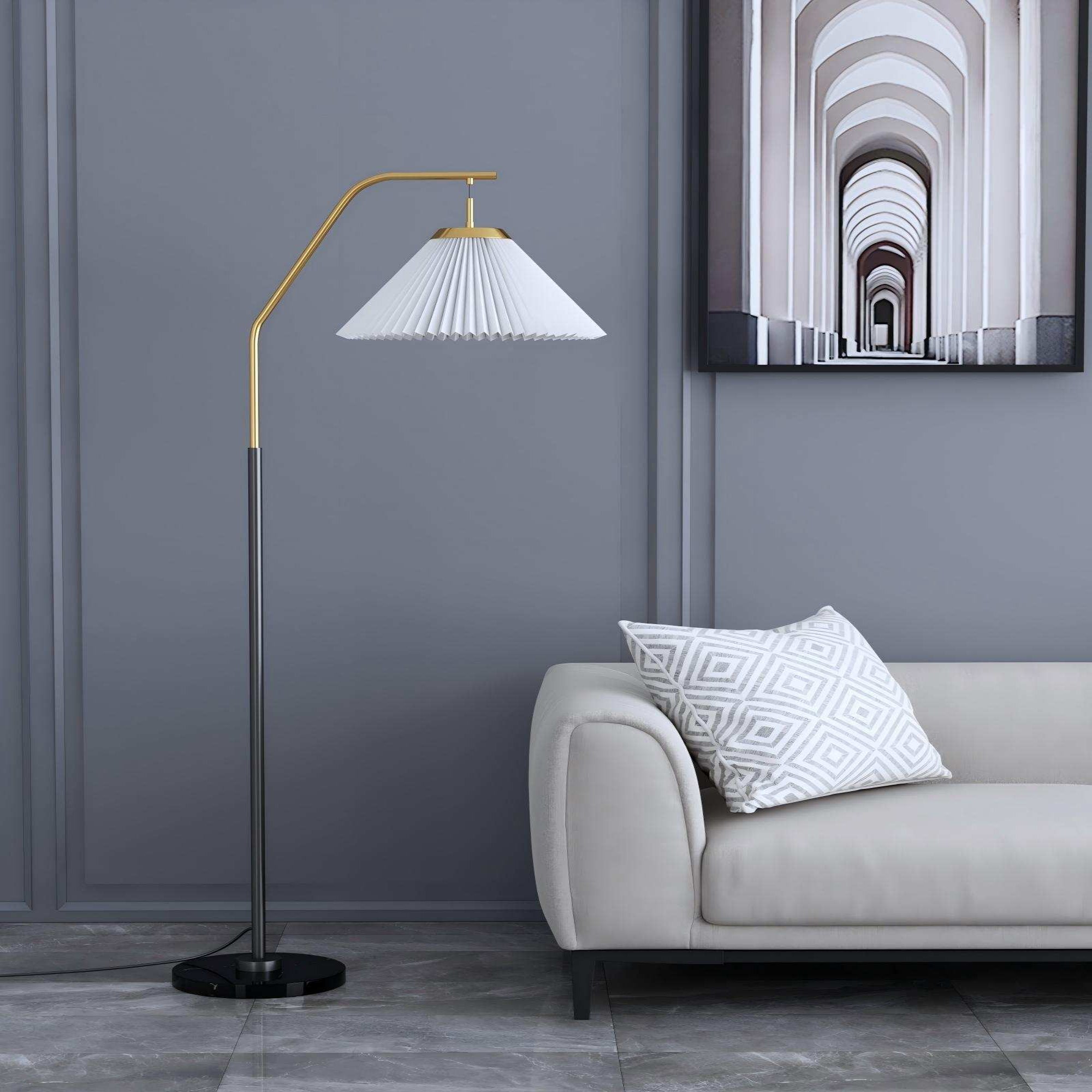 Mid-Century Modern Floor Lamp: Luxury Dual-Tone Swing Arm with Pleated Shade