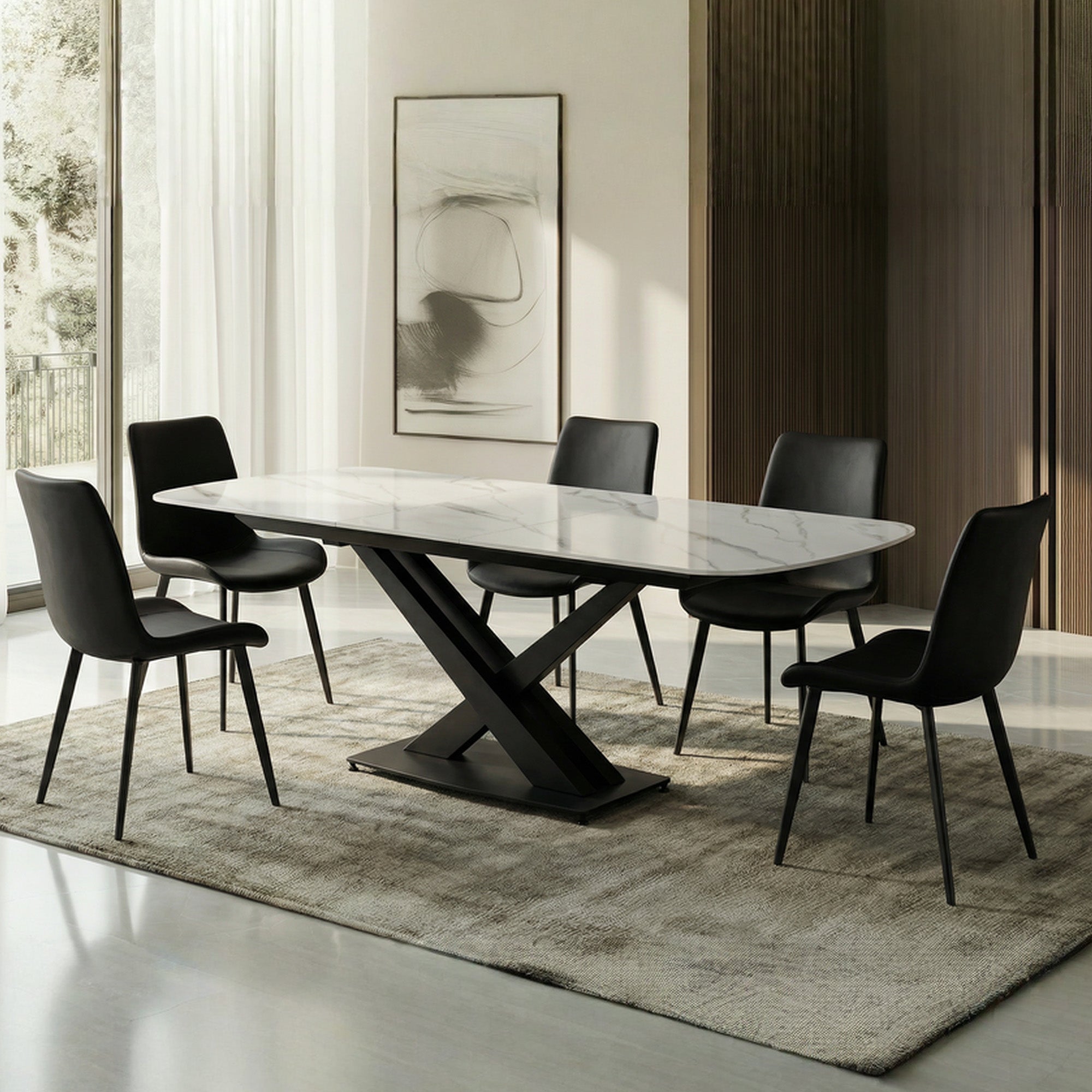 Extendable dining table with sintered stone top