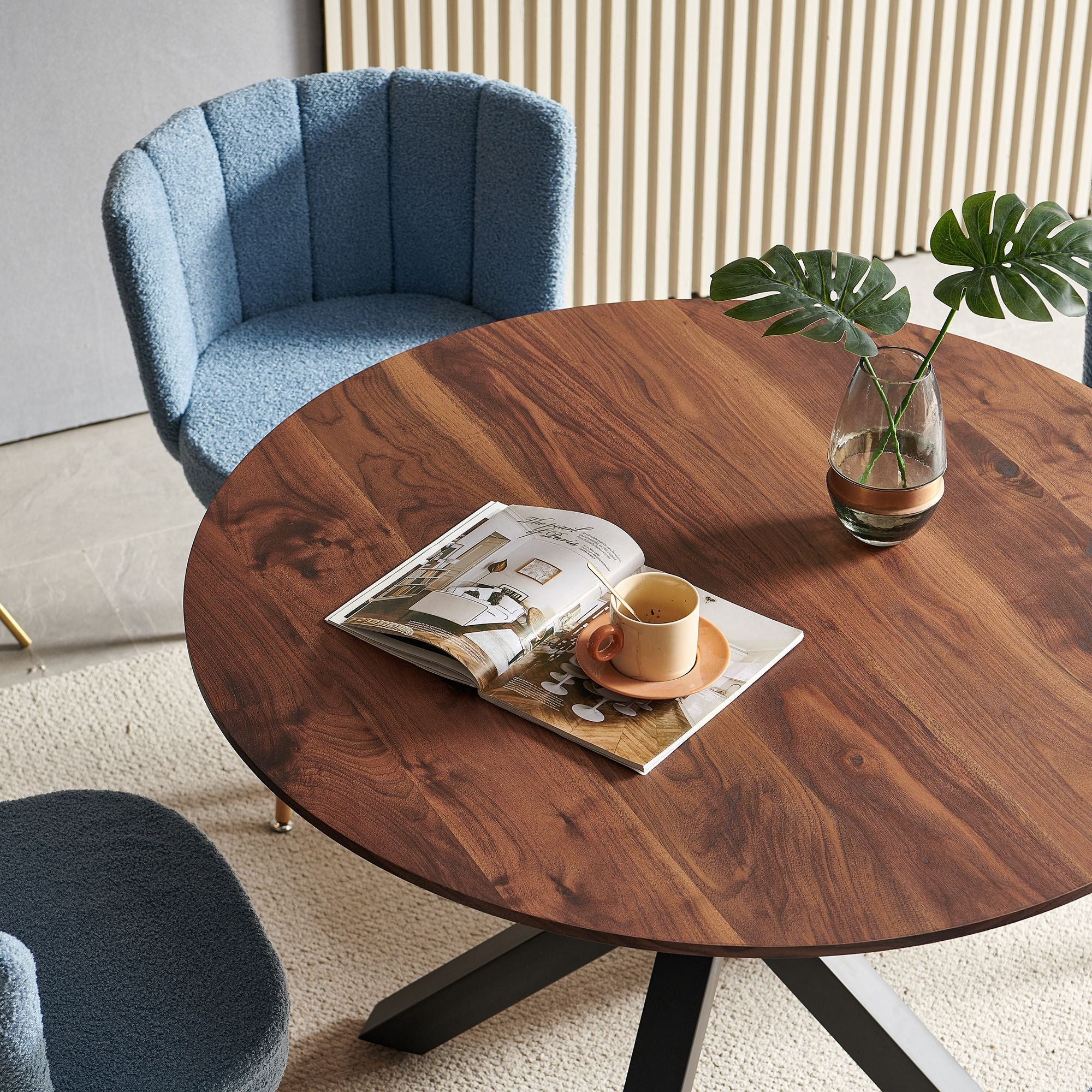 42.1'' Wood Color Mid-Century Dining Table (MDF Round Top, Cross Leg) – Seats 4-6,Dining Table
