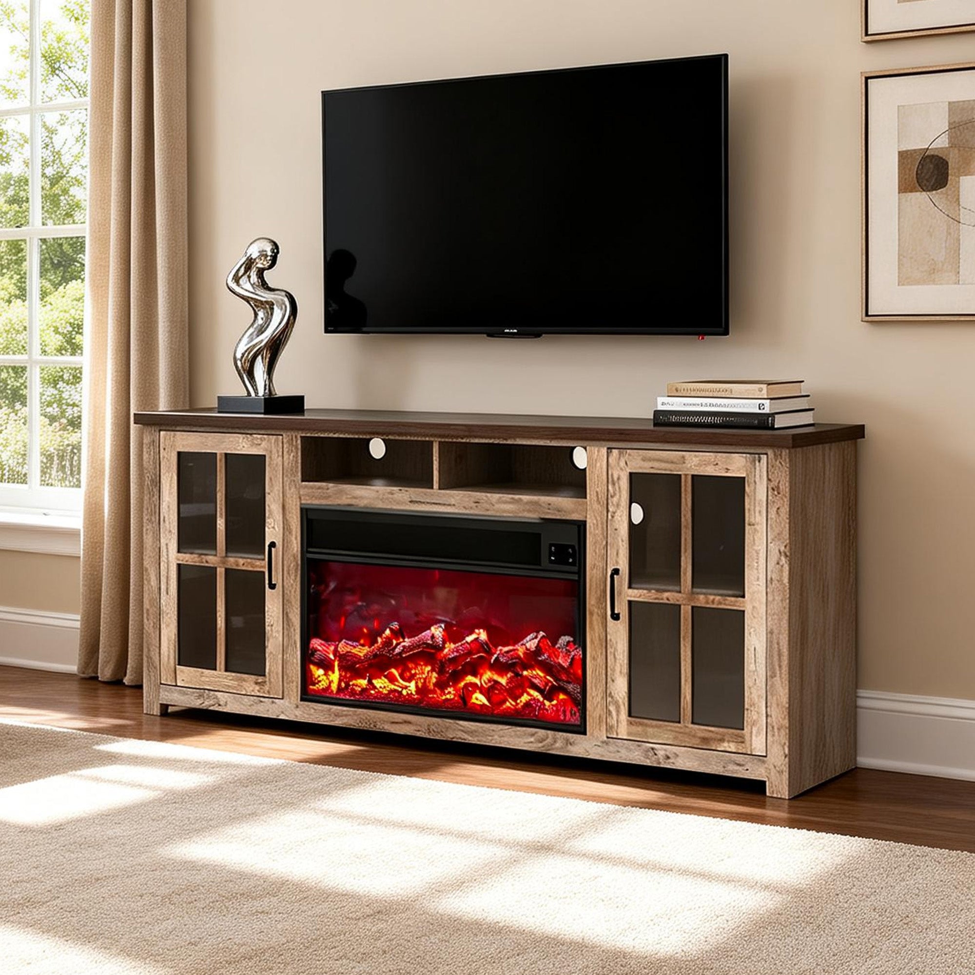 Fully Assembled 72" TV stand with an electronic fireplace (HZ03)