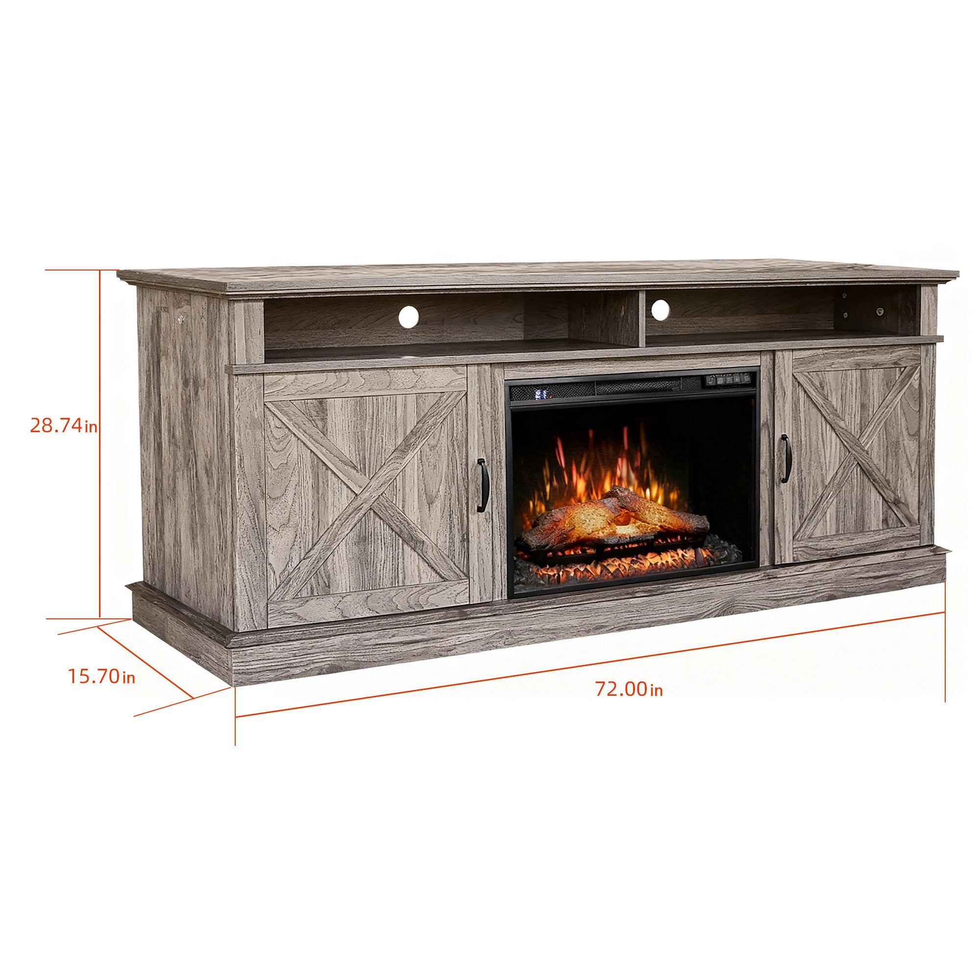 72" Light Grey Melamine Veneer Fireplace TV stand