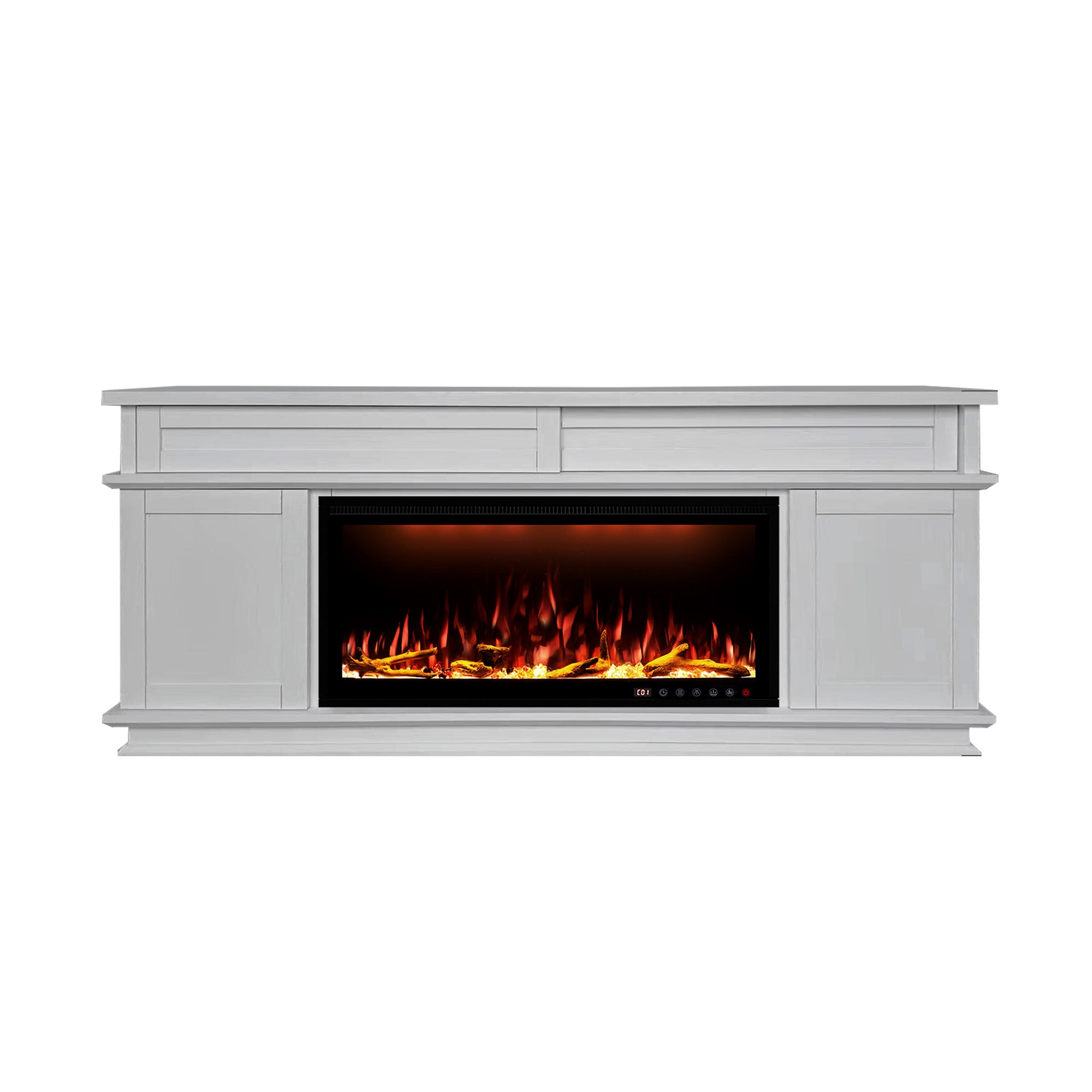 Fully Assembled 70" White Ash Veneer Fireplace TV Stand