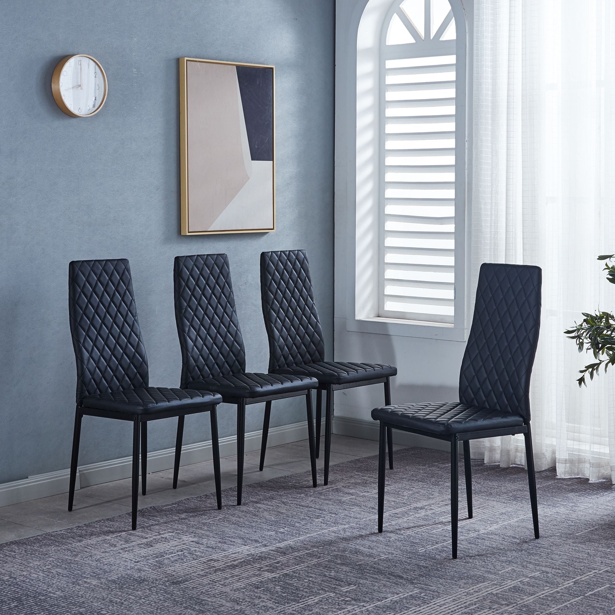Black Quilted High-Back Dining Chairs - Black Legs