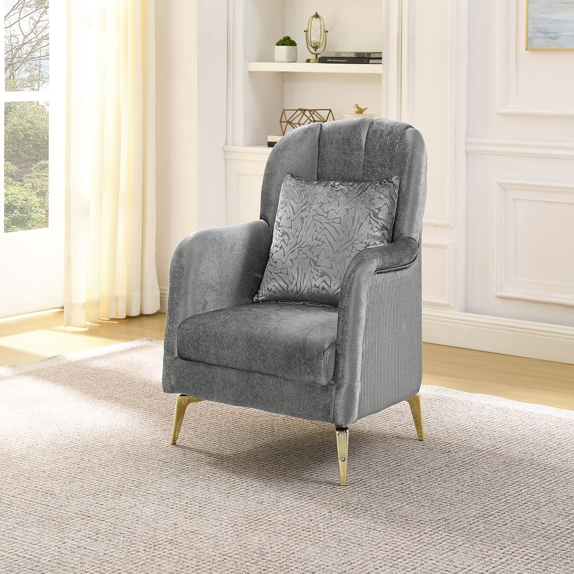 Velvet Chestfield Sofa Set In Gray
