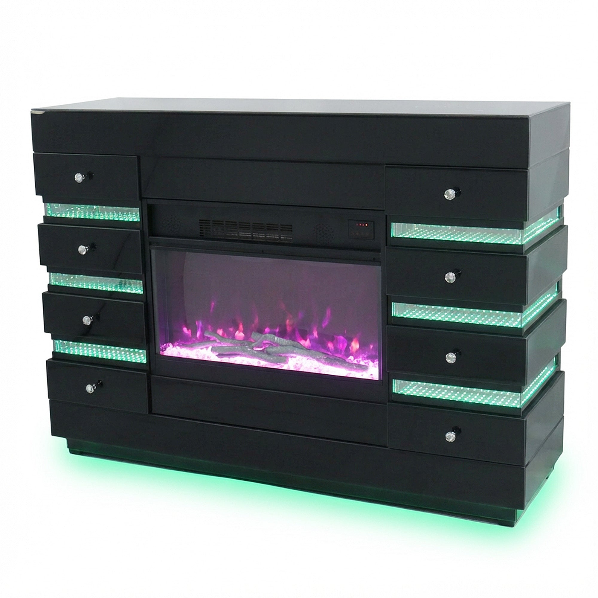 Fully Assembled 55" Mirrored Fireplace with RGB Ambiance and Wireless charging
