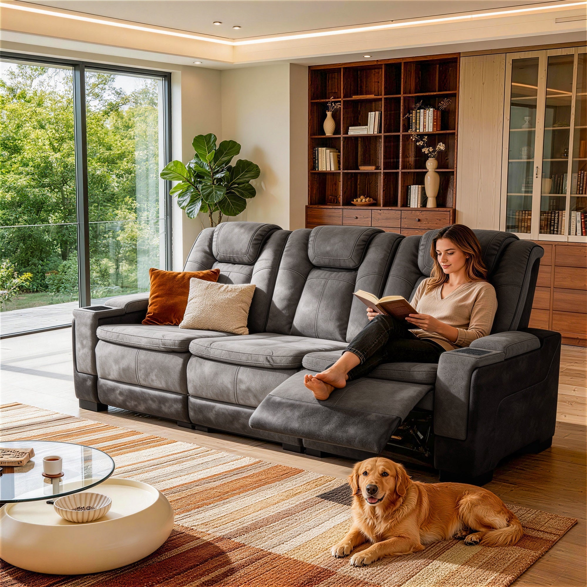 Charlie Modern Gray Power Recliner Sofa for Living Room or Home Theater