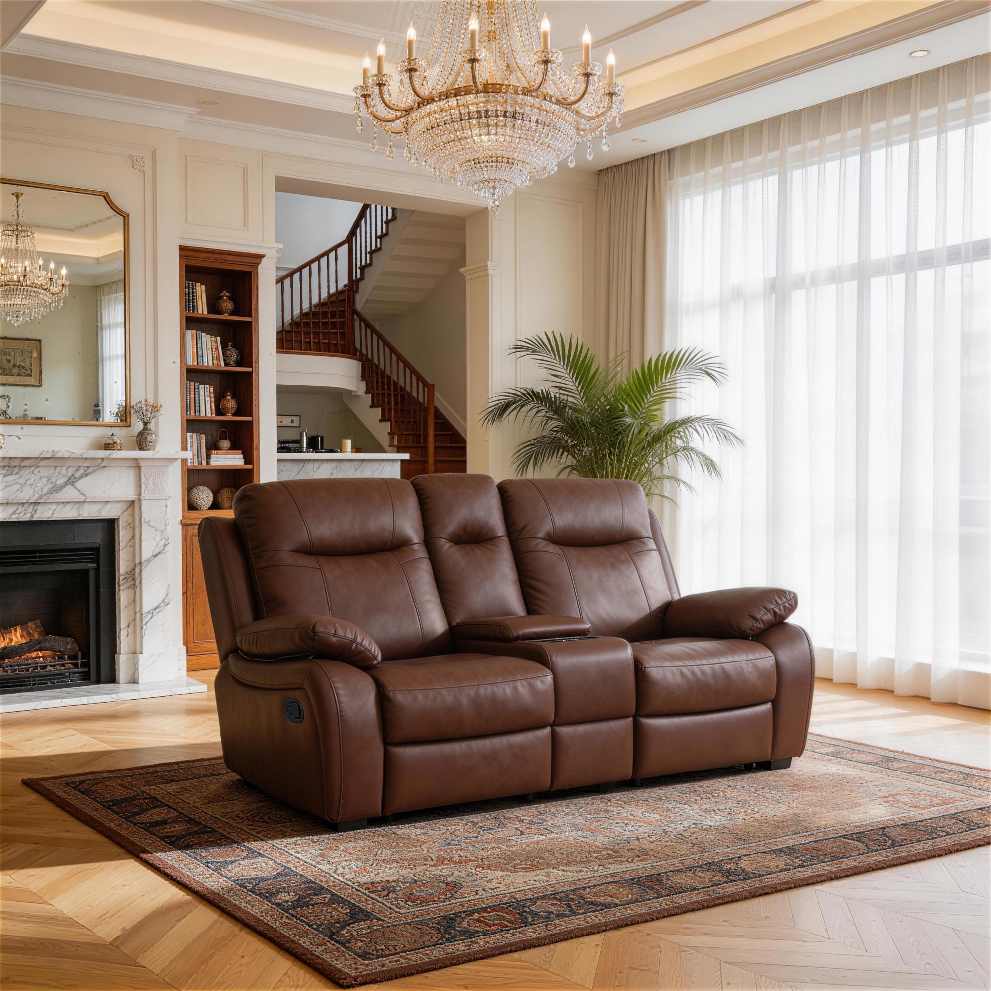 Evian Manual Recliner Loveseat is placed in the living room,being both beautiful and practical.