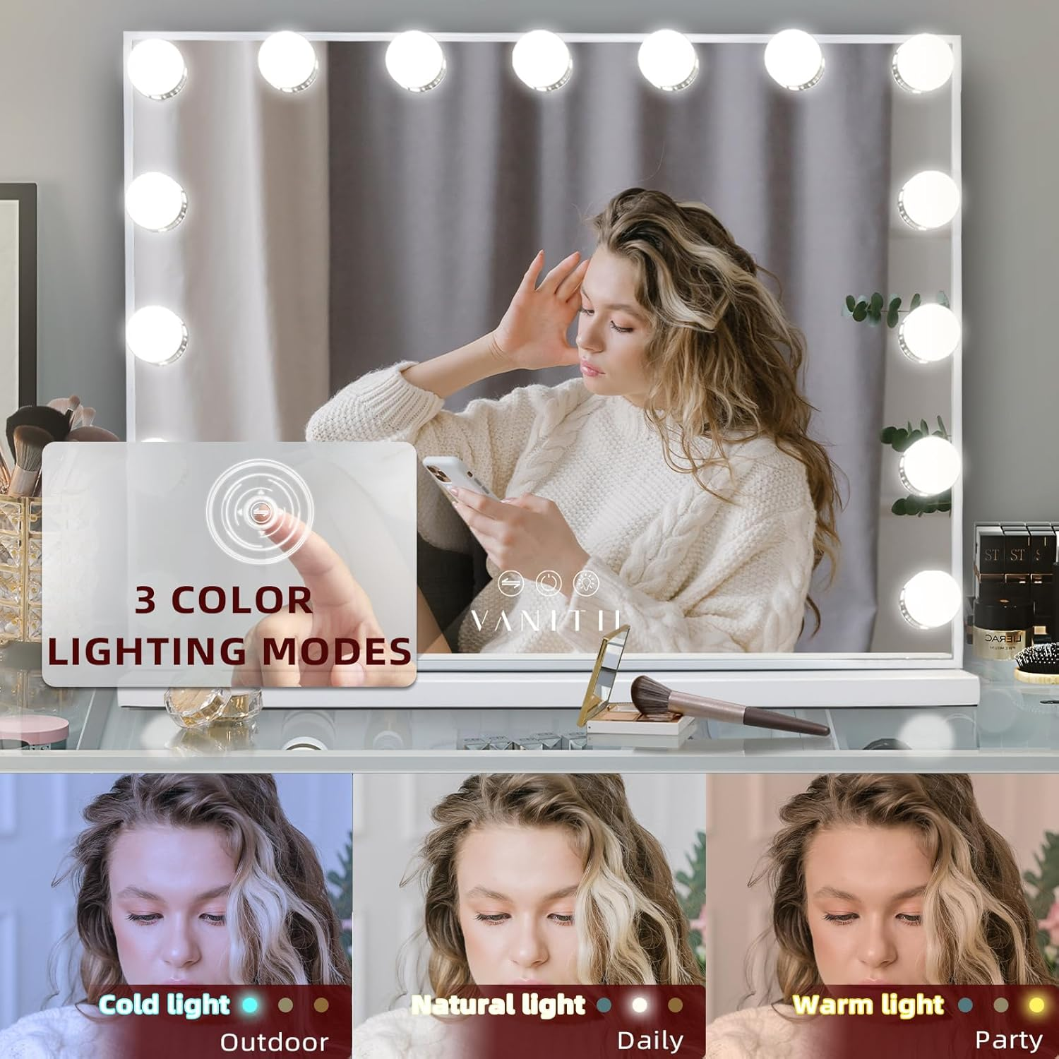 VANITII Vanity Mirror with 3 color lighting modes