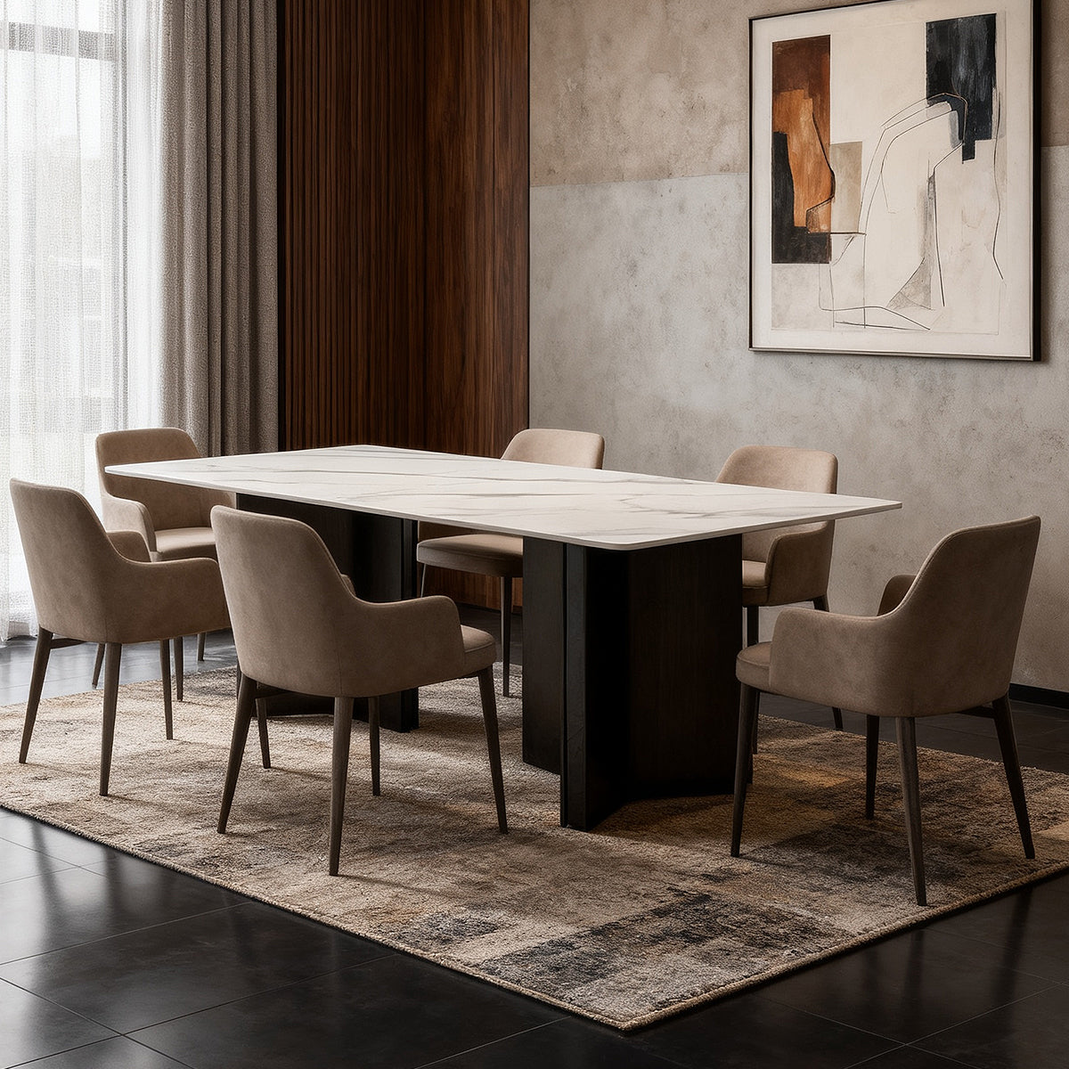 Rock plate dining table（Bright Light Snow Mountain Stone）