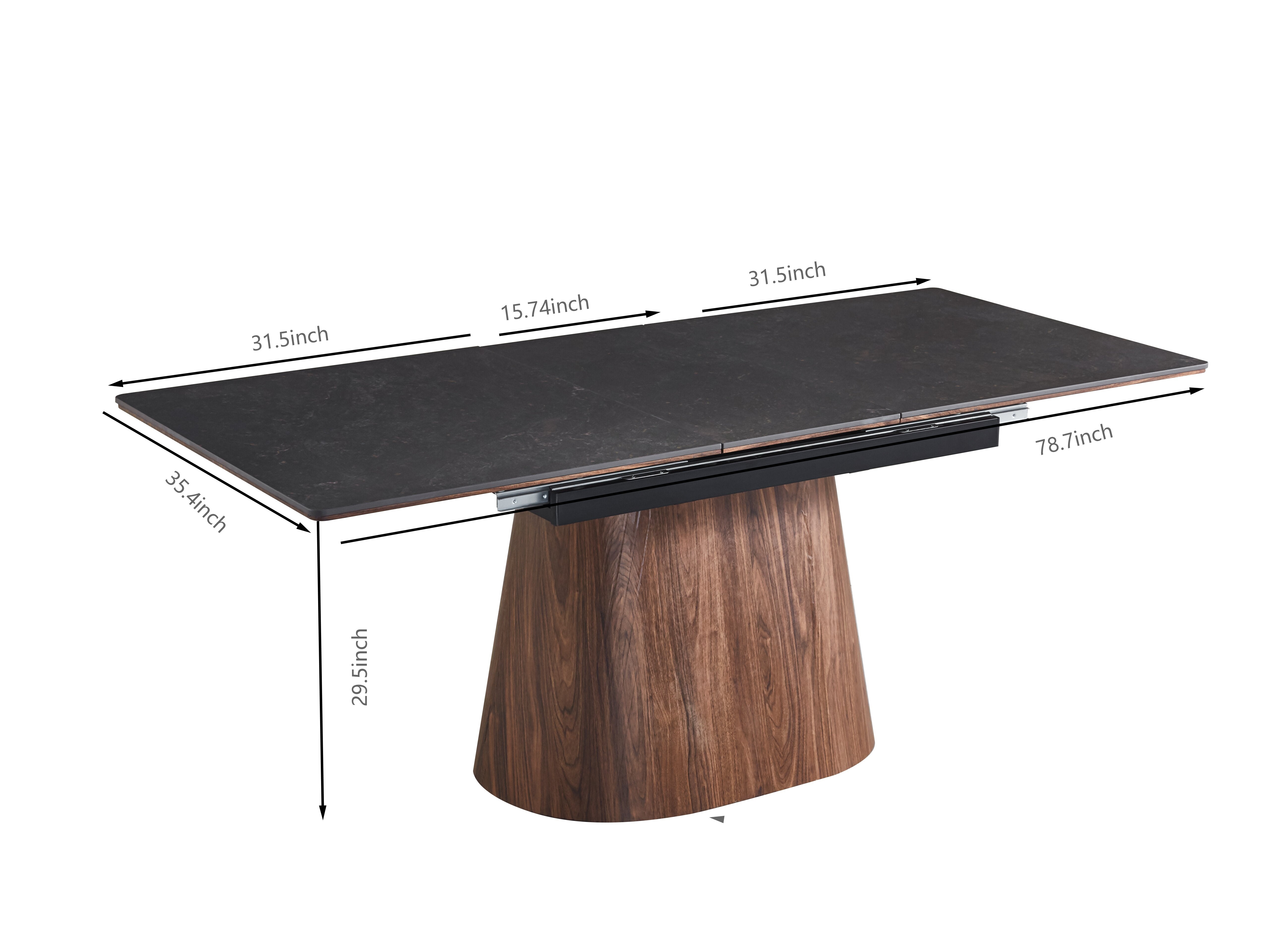 Modern Extendable Black Ceramic Tabletop Dining Set with Beige Fabric Chairs with Dark Wood Legs (1 Table + 4/6 Chairs)