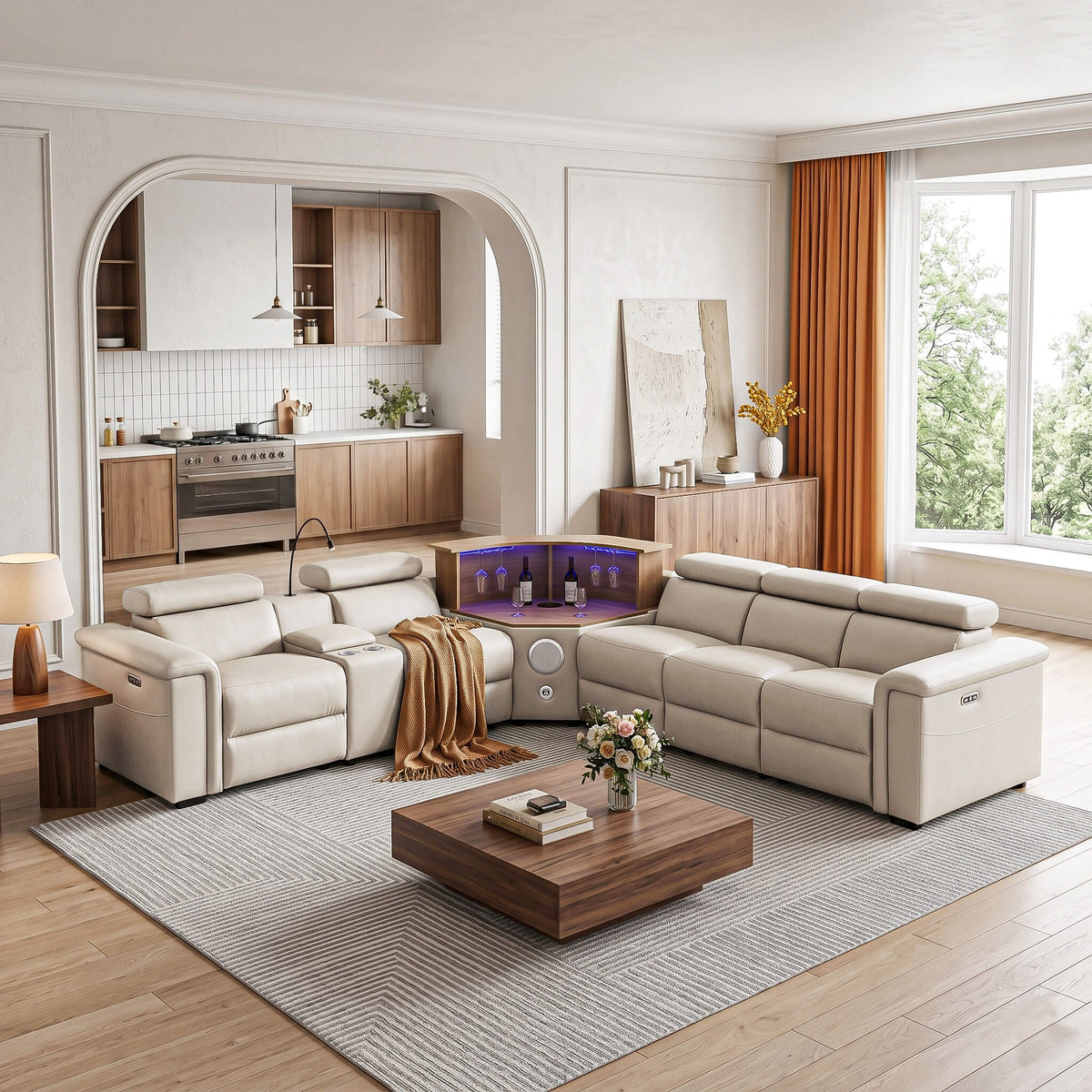Luxury Leather Power Recliner with Rising Cabinet