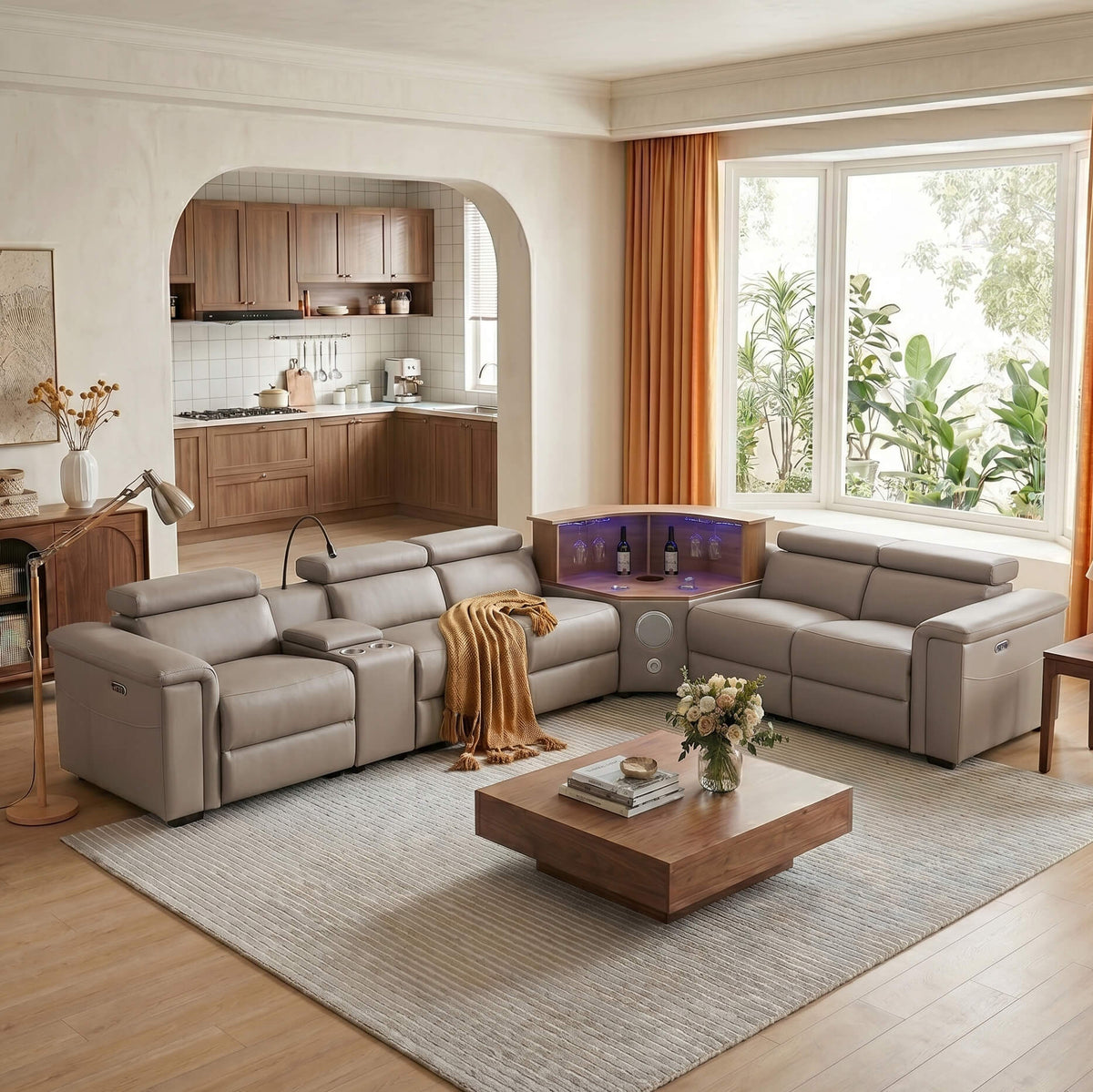 Luxury Leather Power Recliner with Rising Cabinet