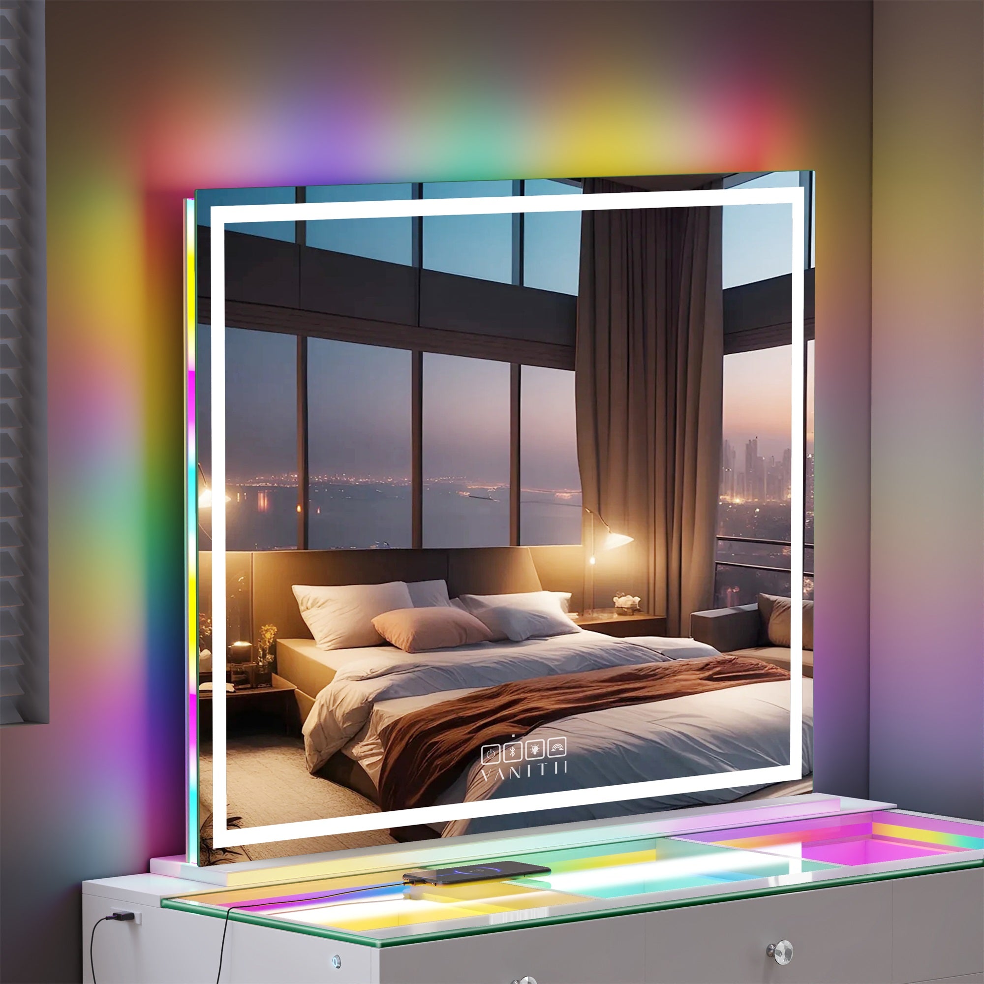 VANITII Luxury Hollywood Glow Vanity Mirror with RGB & Bluetooth Speaker