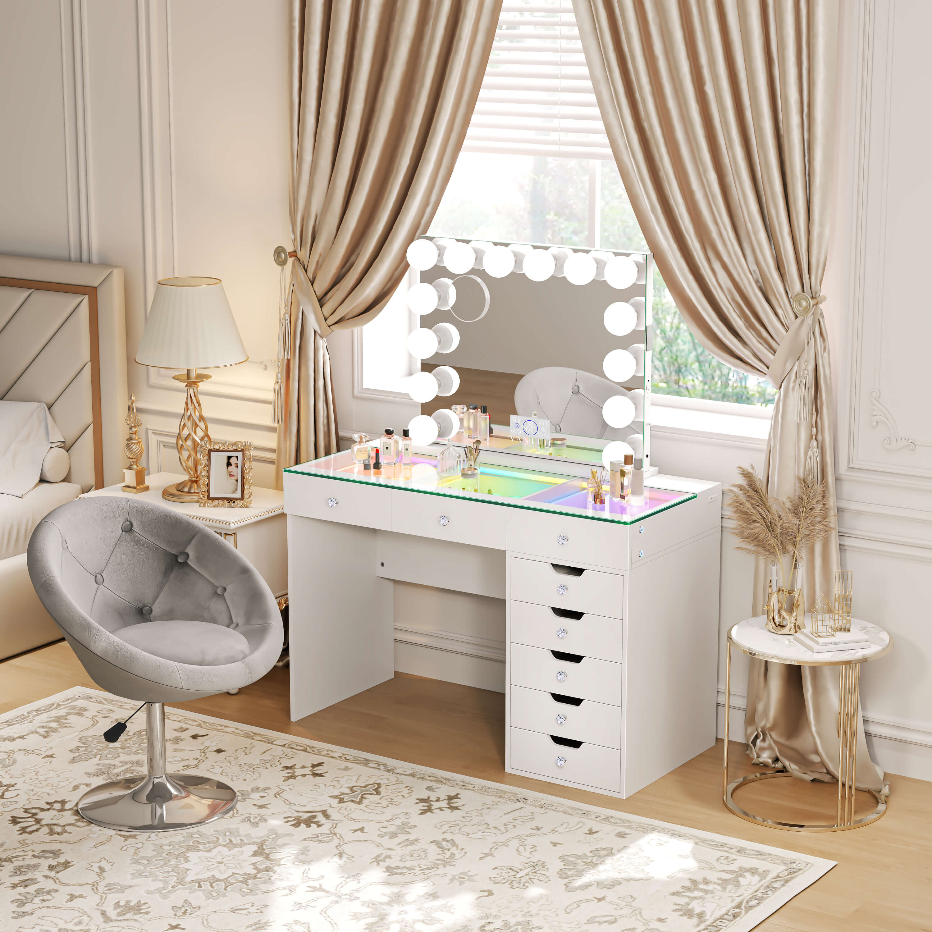 Promotion Deal!VANITII Diana Vanity Desk Set- 8 Storage Drawers with Vanity Mirror