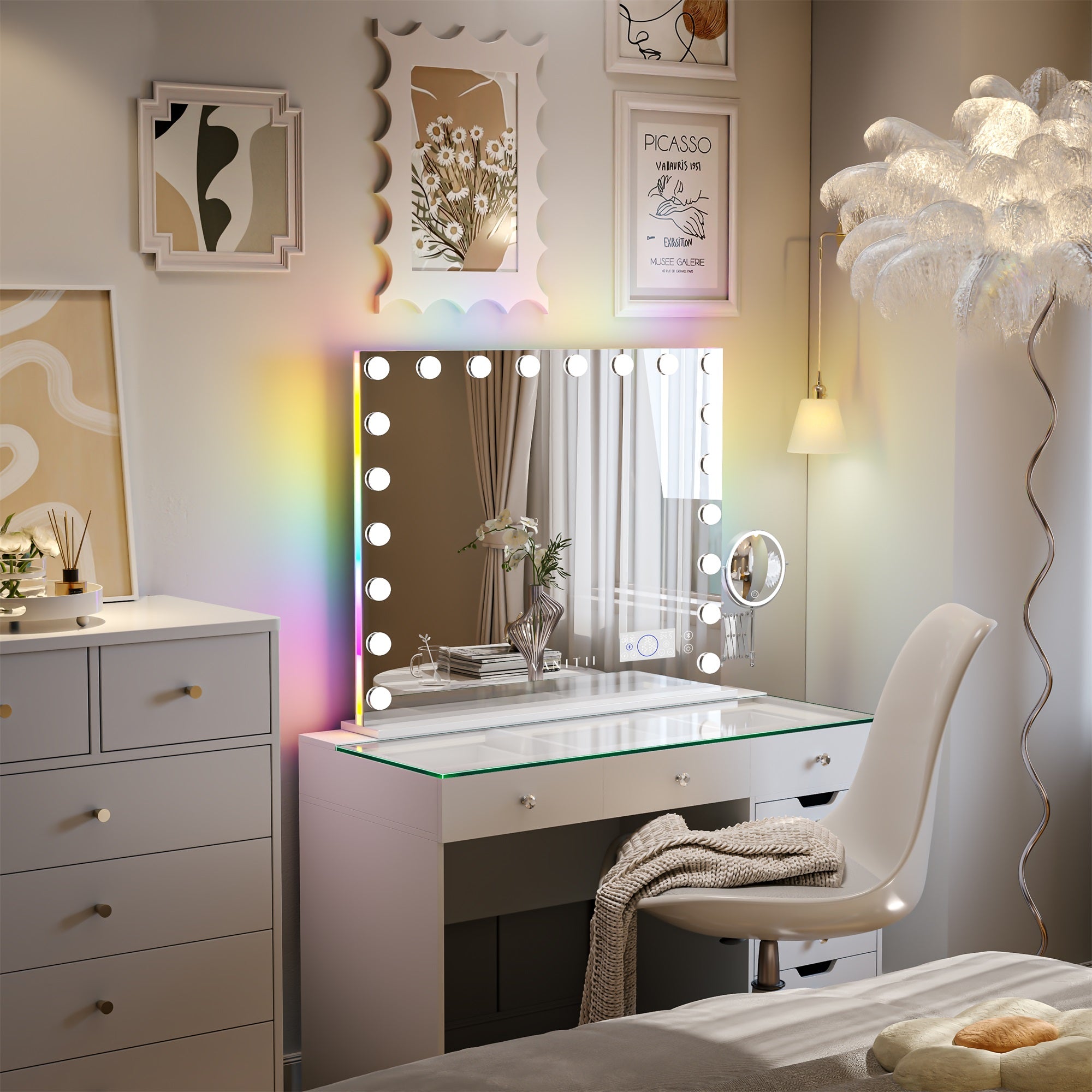 New Design RGB Speaker Mirror | Hollywood LED Bulbs & Bluetooth