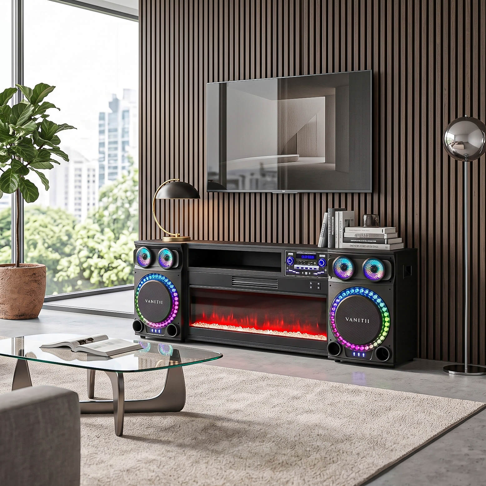 VANITII Smart Fireplace TV Stand & Sound Station