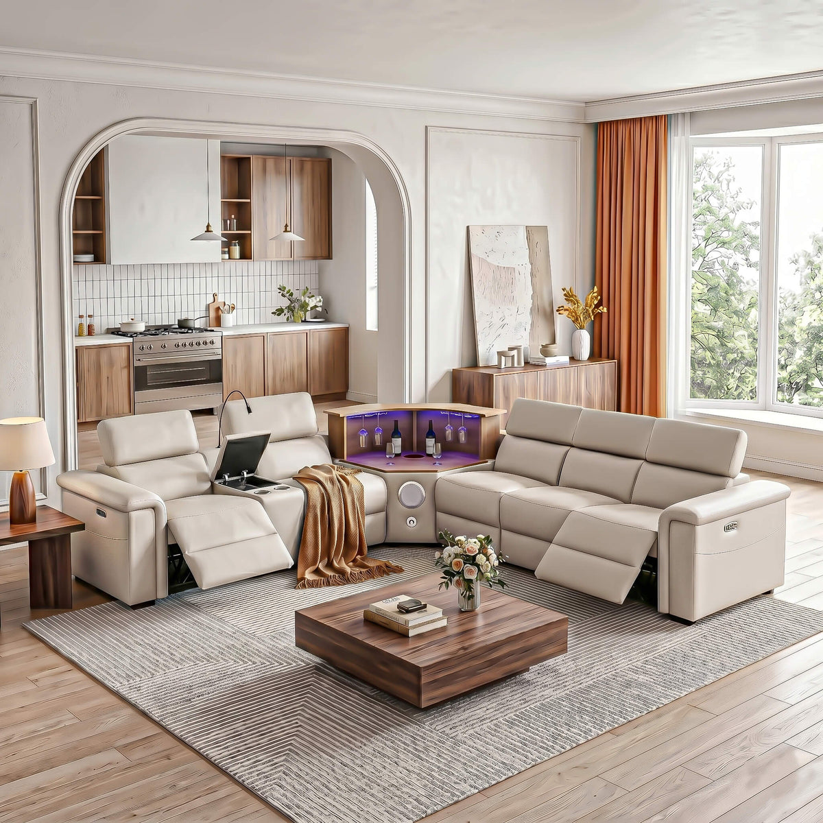 Luxury Leather Power Recliner with Rising Cabinet