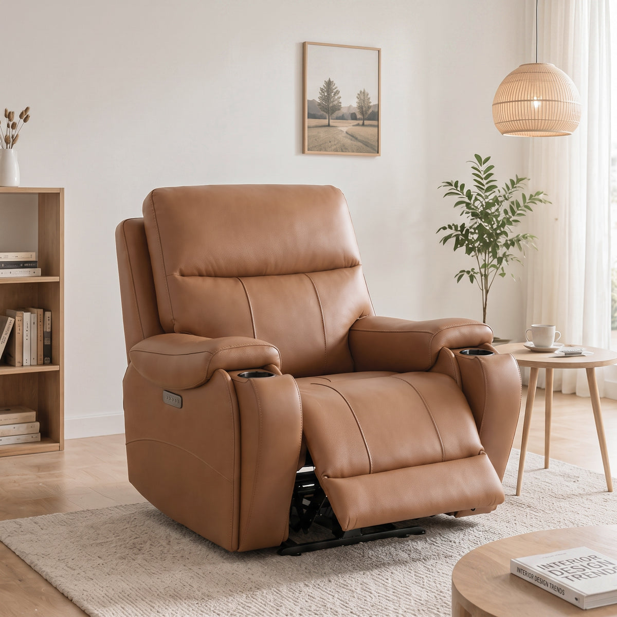 Saddle power zero gravity recliner chair for modern living room：adjustable power headrest，adjustable backrest & footrest，built-in USB and Type-C charging ports，hidden cup holders on both sides