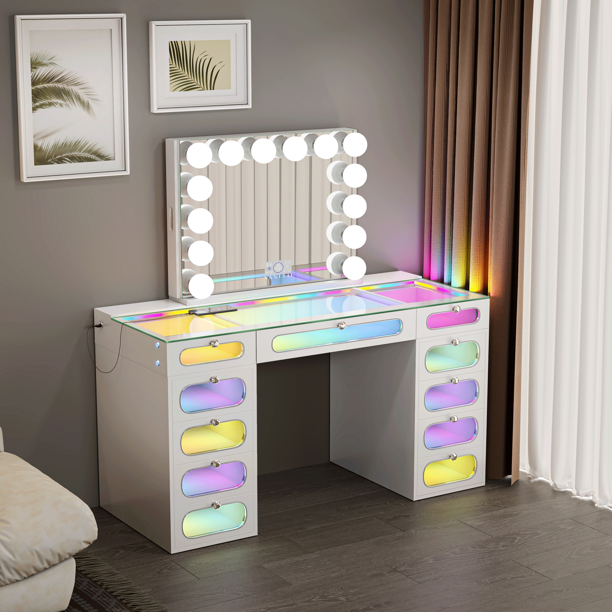 New Release ! VANITII Priscilla Vanity Set with Hollywood Vanity Mirror Pro with Jewelry Cabinet