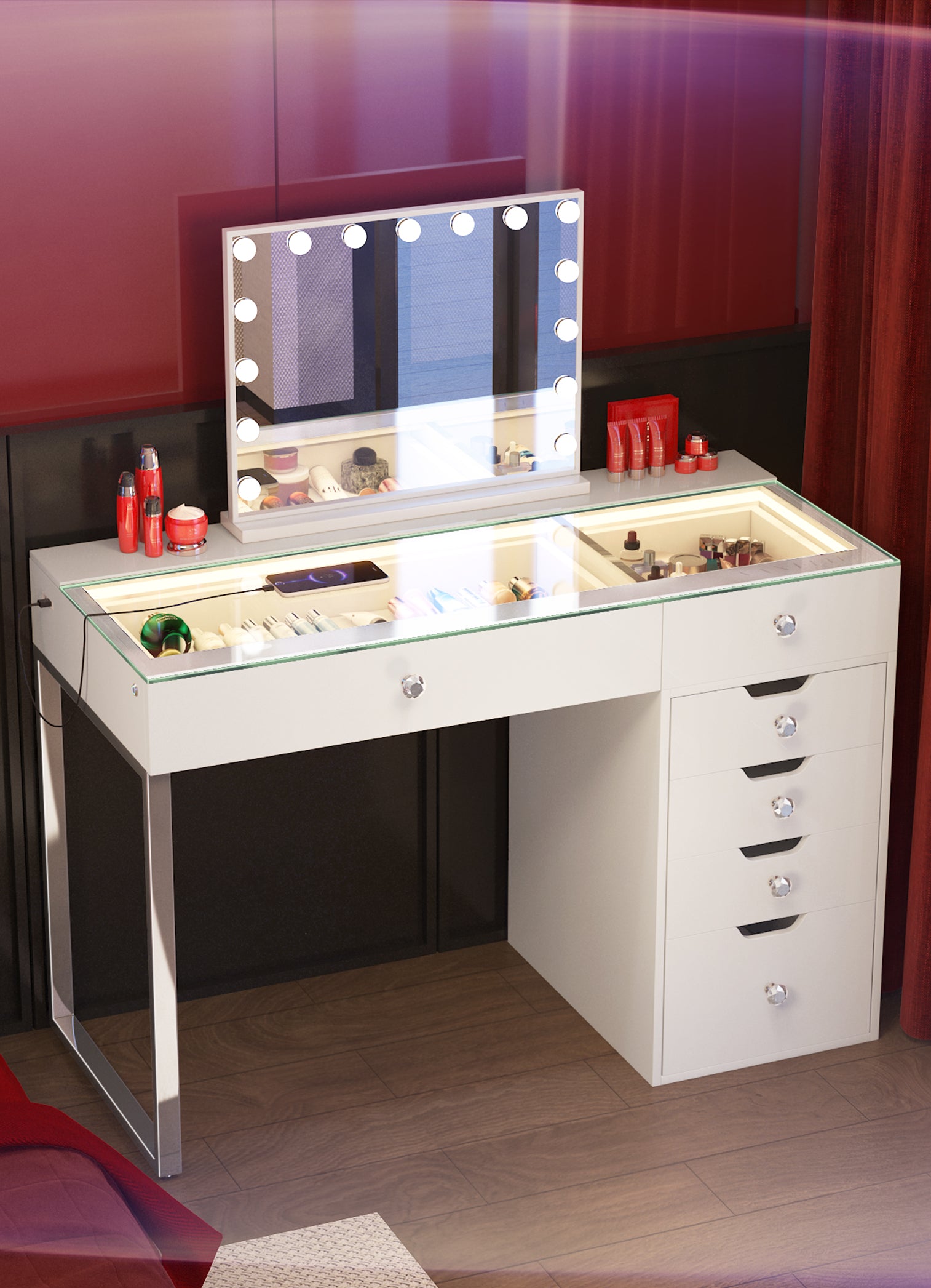 【vani】キャビネット VANITII Diana Vanity Desk - Vanity Desk With Mirror - Vanity Desks