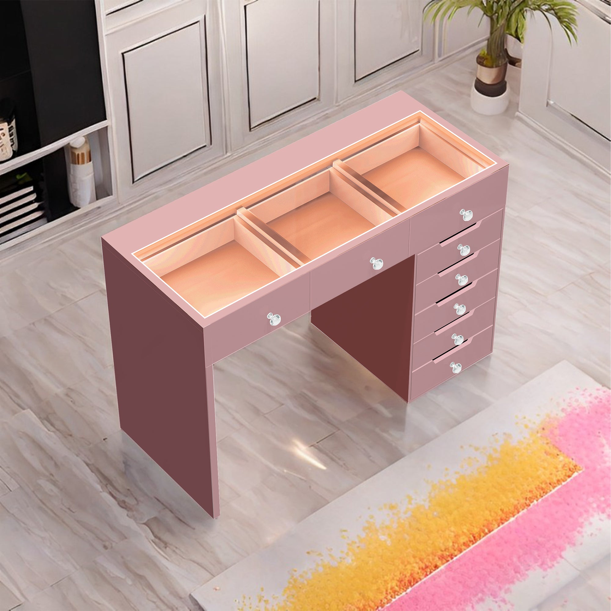 VANITII Diana Pink Vanity Desk - 8 Storage Drawers