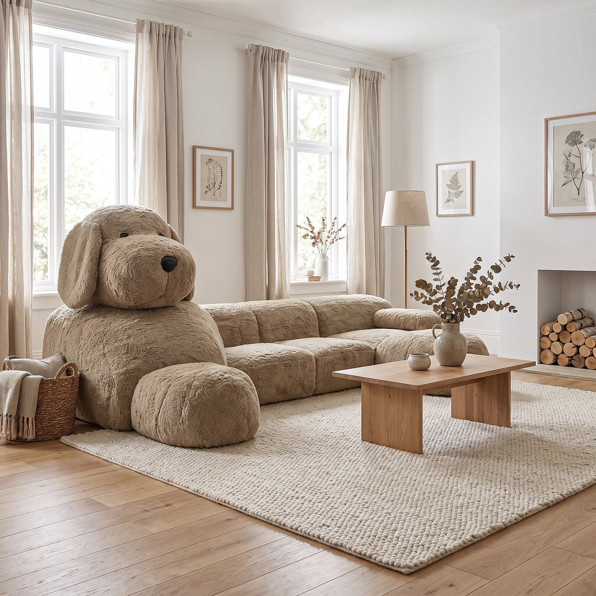 Oversized plush dog-shaped sofa for modern living room