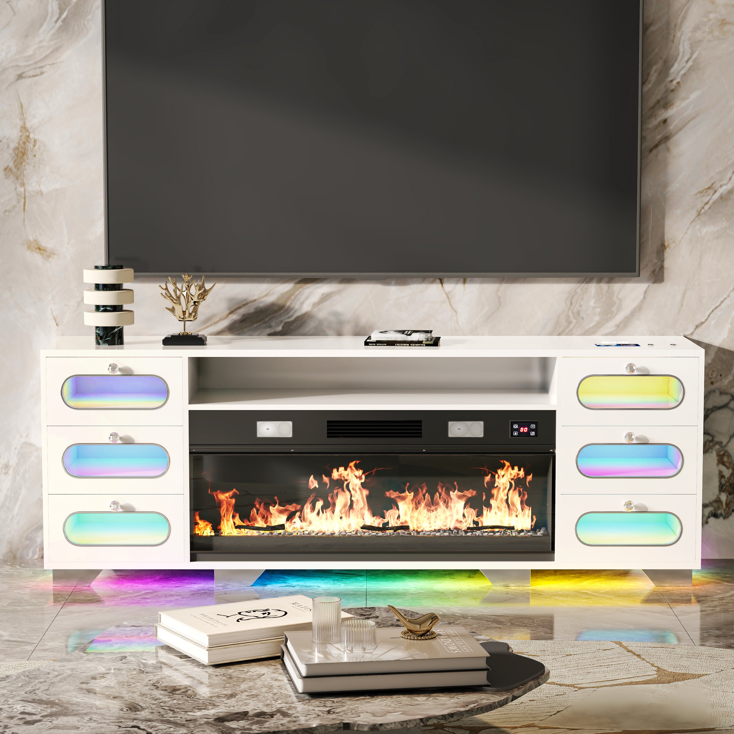 Fully assembled 71“ TV Stand with Fireplace