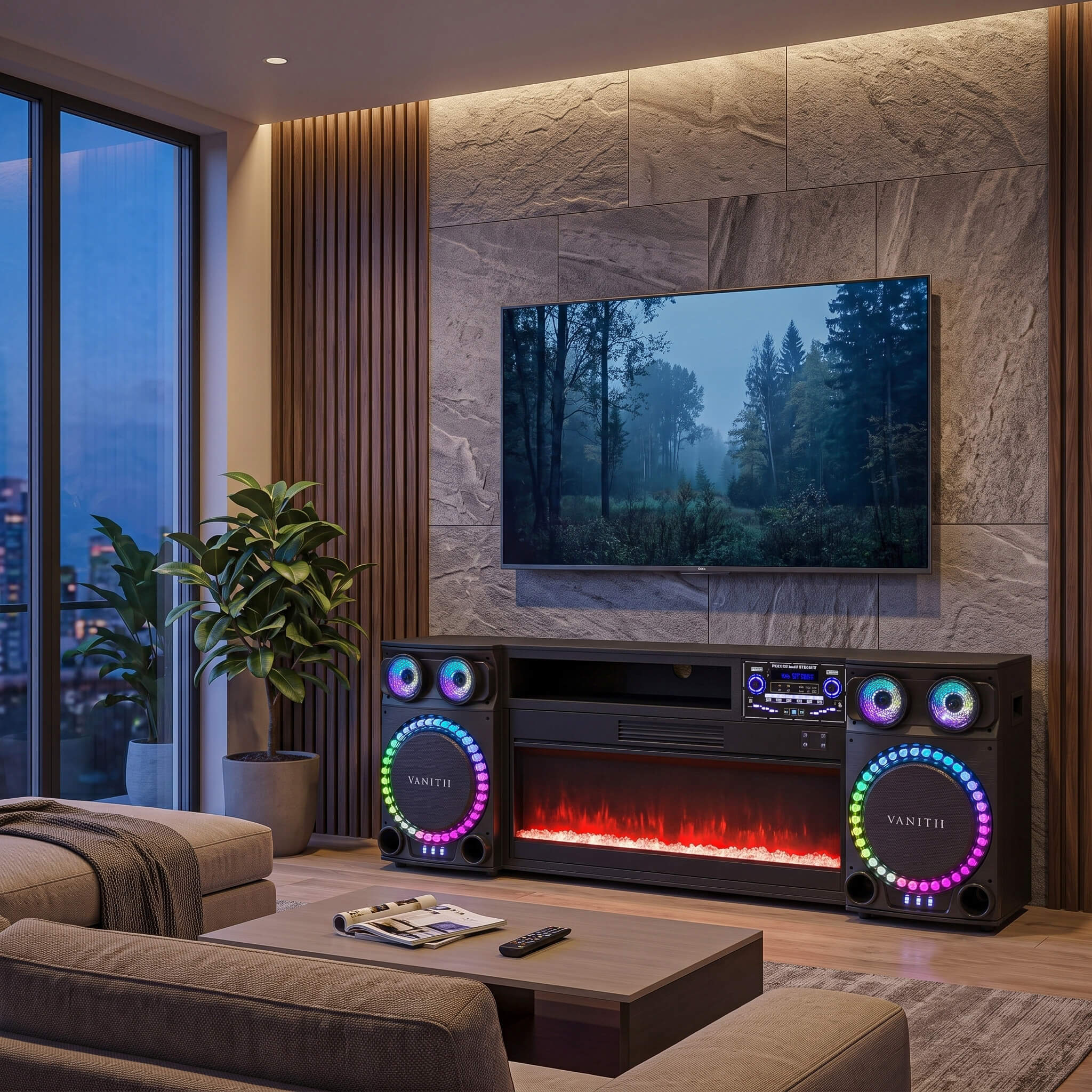 VANITII Smart Fireplace TV Stand & Sound Station