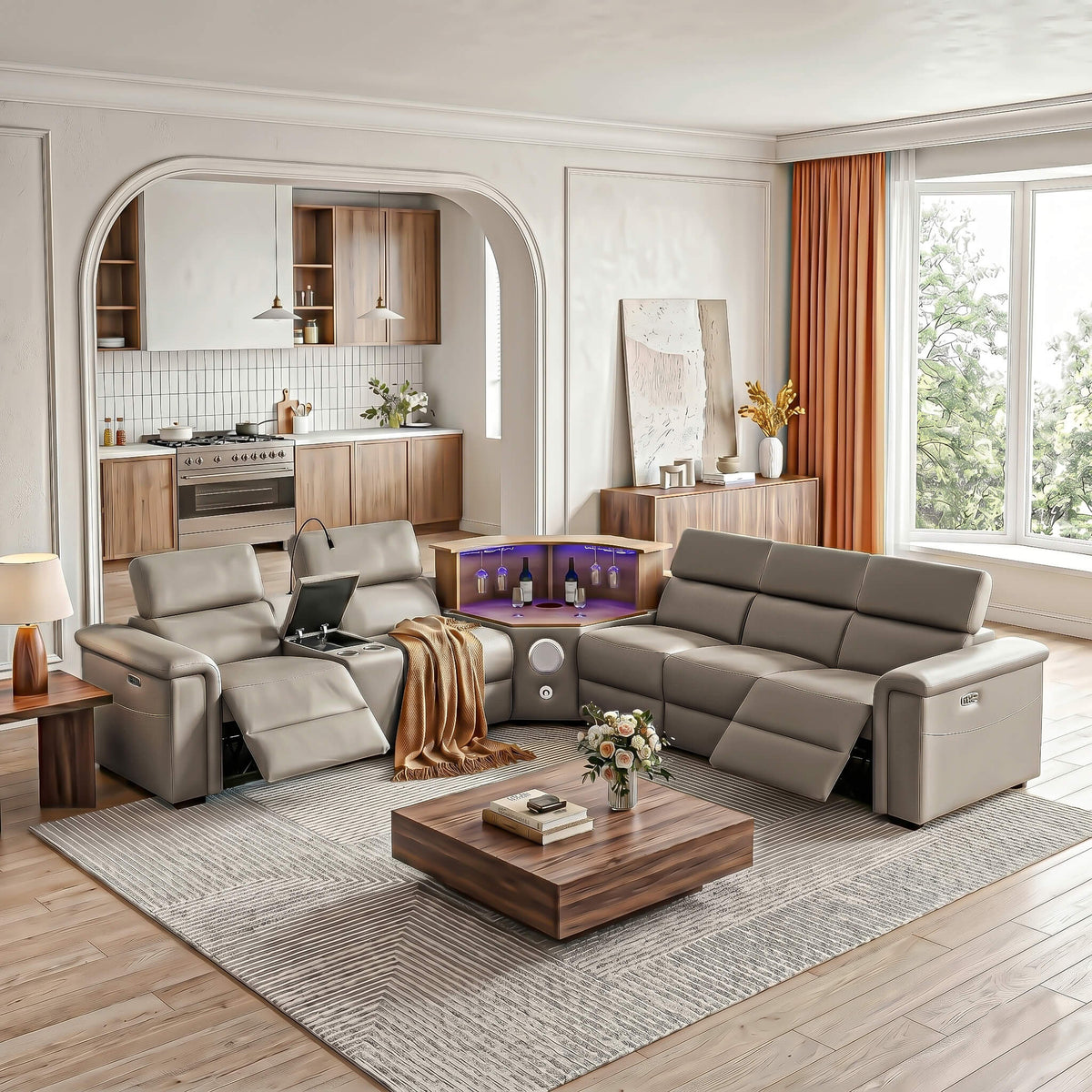 Luxury Leather Power Recliner with Rising Cabinet