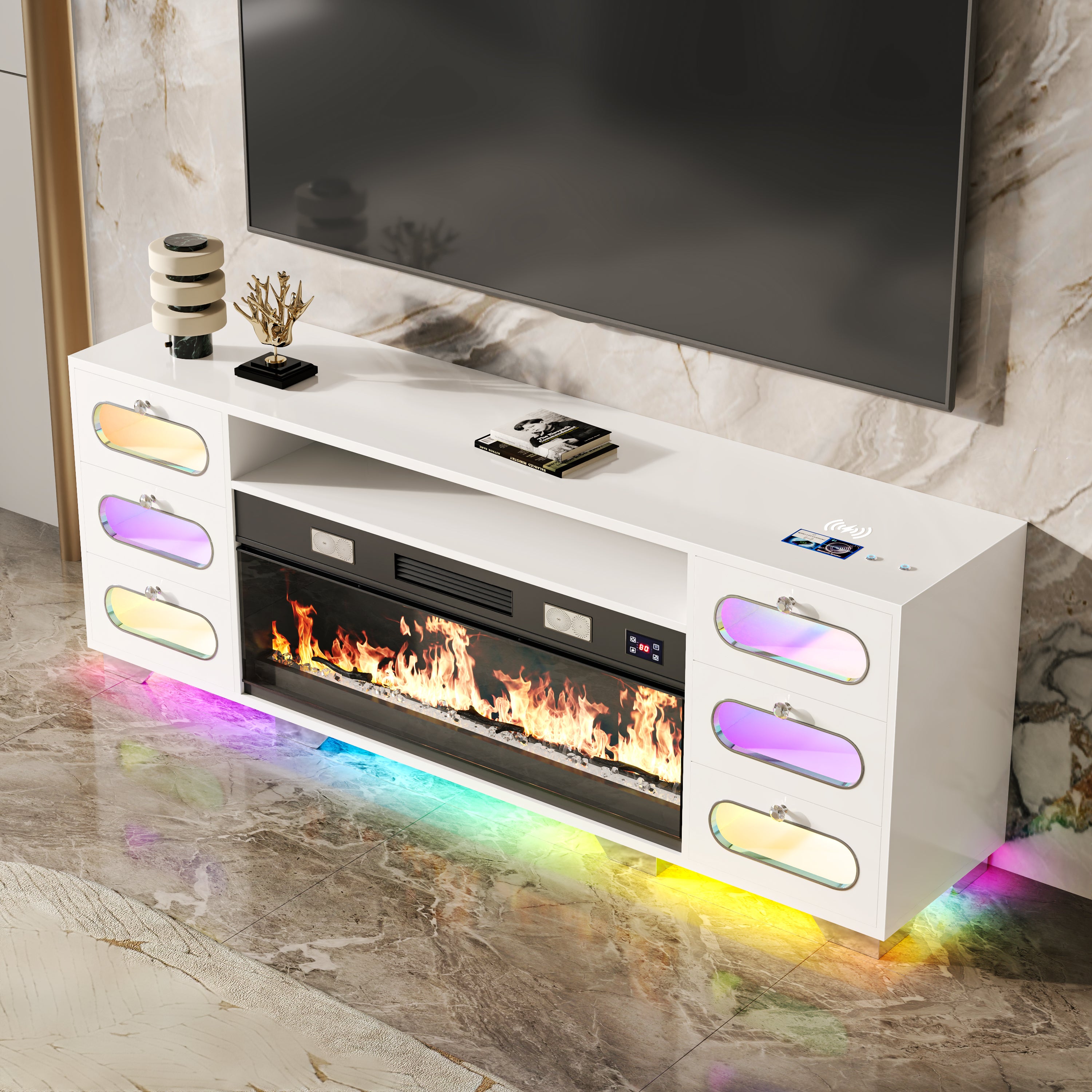 Fully assembled 71“ TV Stand with Fireplace