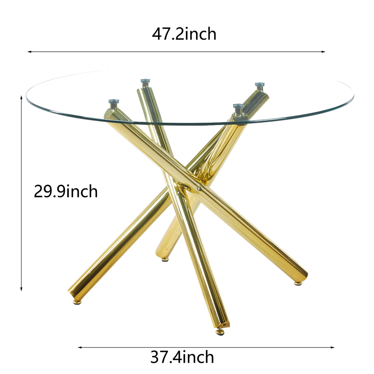 Golden Glass Top Dining Table with Metal Legs, Modern Space - Saving (47.24 × 47.24 × 29.53)